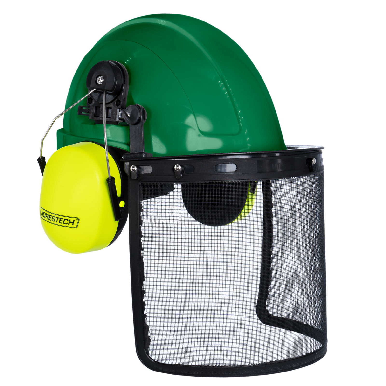 Safety Cap-Style Helmet System with Iron Mesh Face Shield and Earmuffs Lime