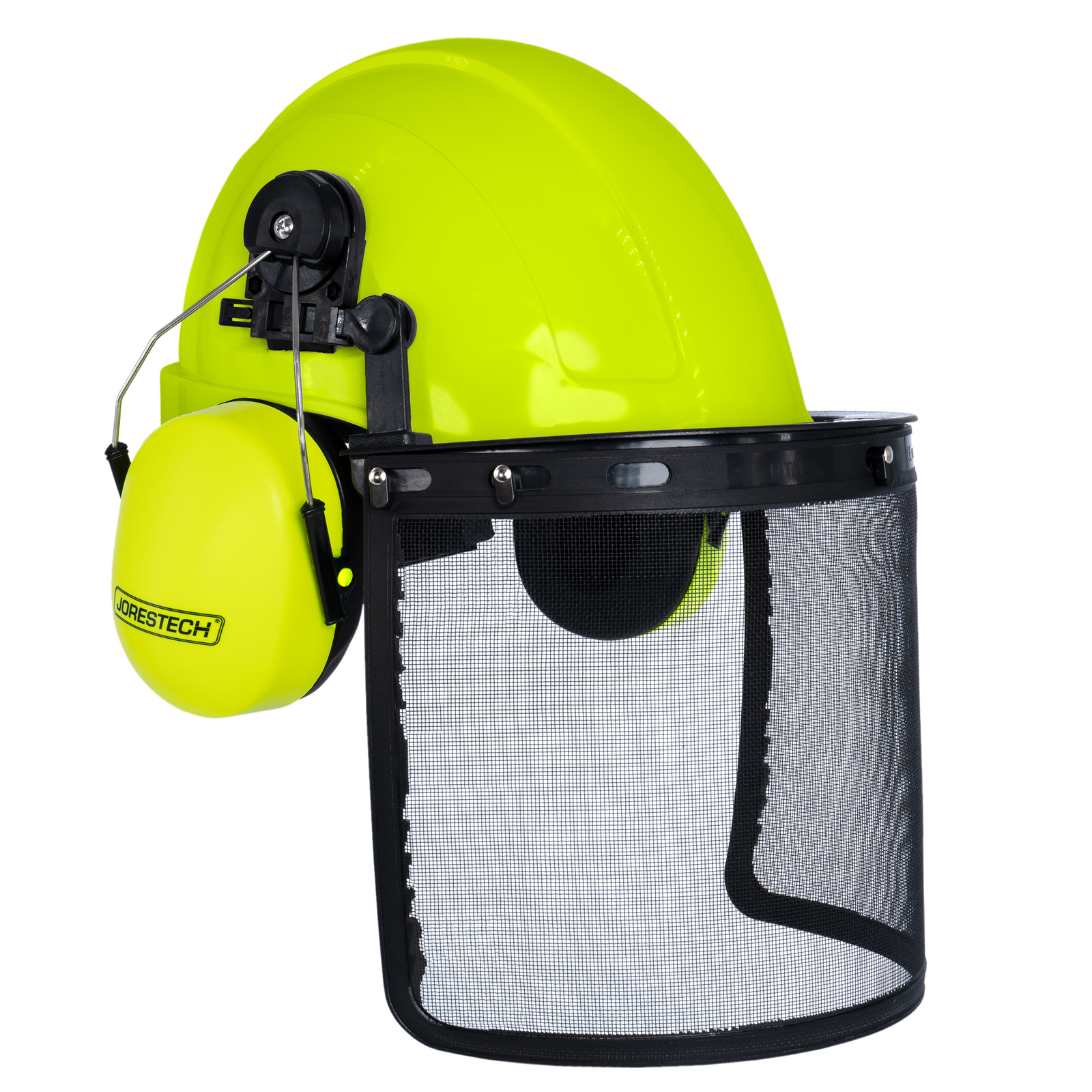 Safety Cap-Style Helmet System with Iron Mesh Face Shield and Earmuffs Lime