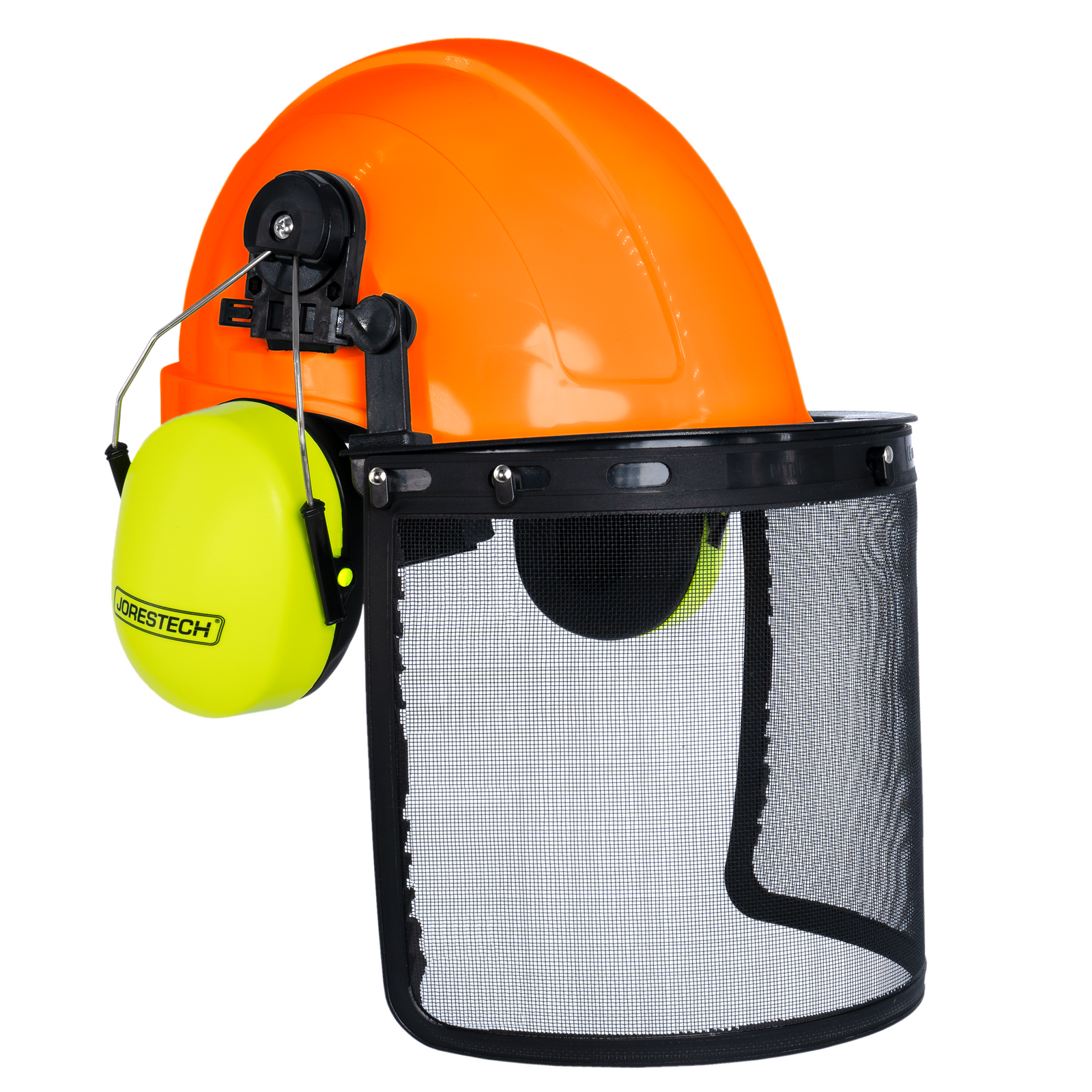 Safety Cap-Style Helmet System with Iron Mesh Face Shield and Earmuffs Lime