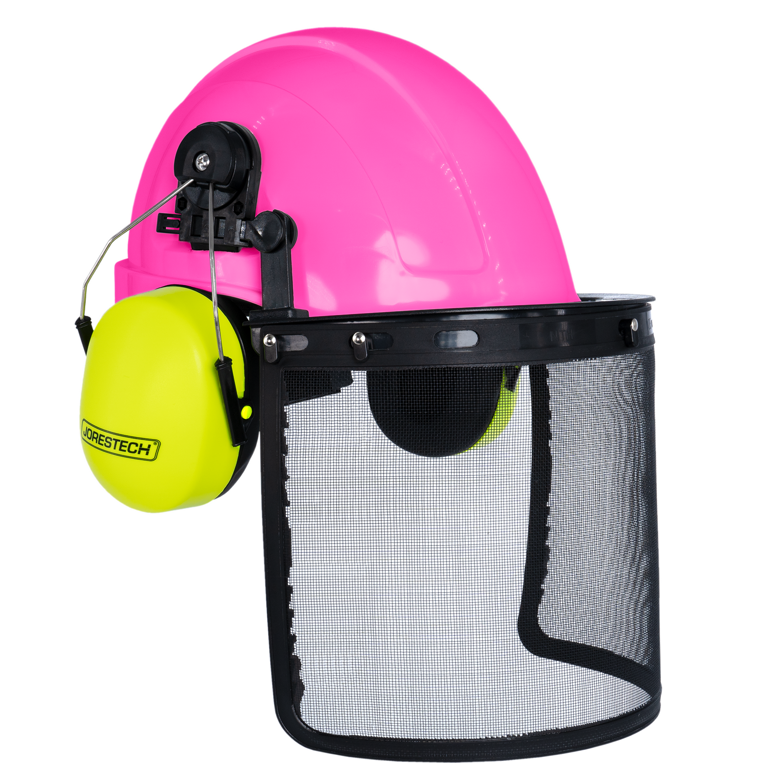 Safety Cap-Style Helmet System with Iron Mesh Face Shield and Earmuffs Lime