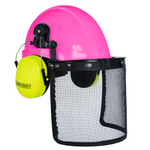 Safety Cap-Style Helmet System with Iron Mesh Face Shield and Earmuffs Lime