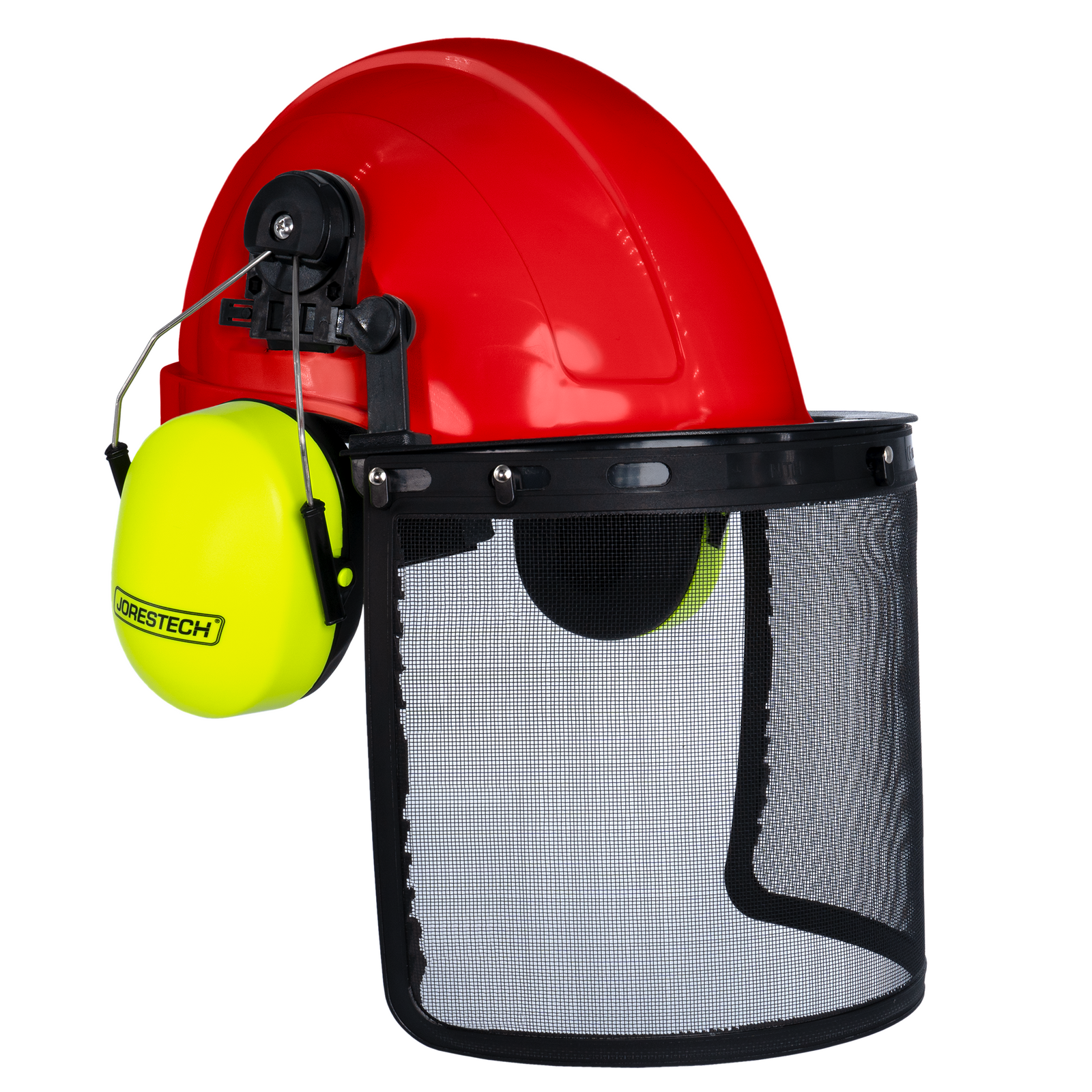 Safety Cap-Style Helmet System with Iron Mesh Face Shield and Earmuffs Lime