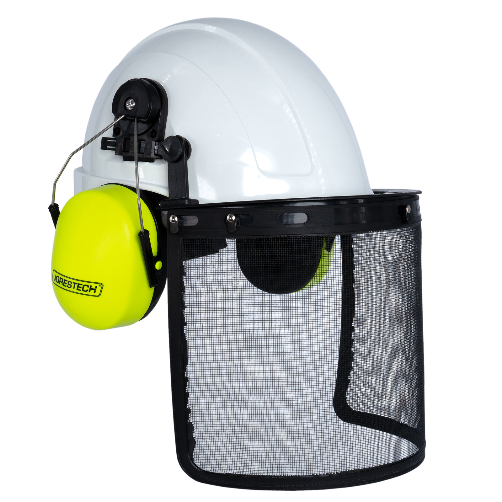 Safety Cap-Style Helmet System with Iron Mesh Face Shield and Earmuffs Lime