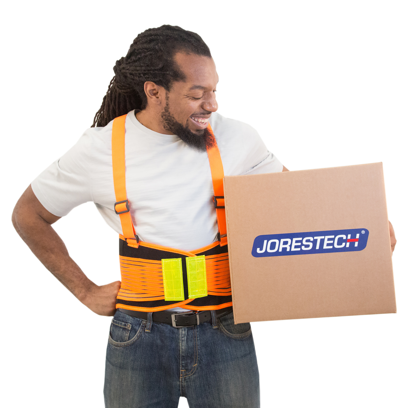 Hi-Vis Adjustable Back Support Belt with Suspenders and Reflective Strips