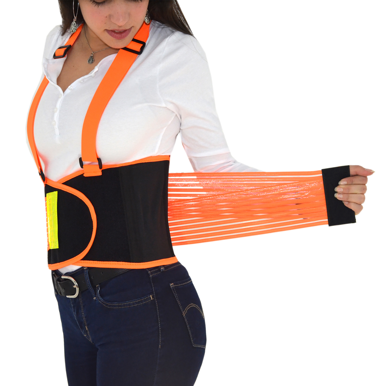 Hi-Vis Adjustable Back Support Belt with Suspenders and Reflective Strips