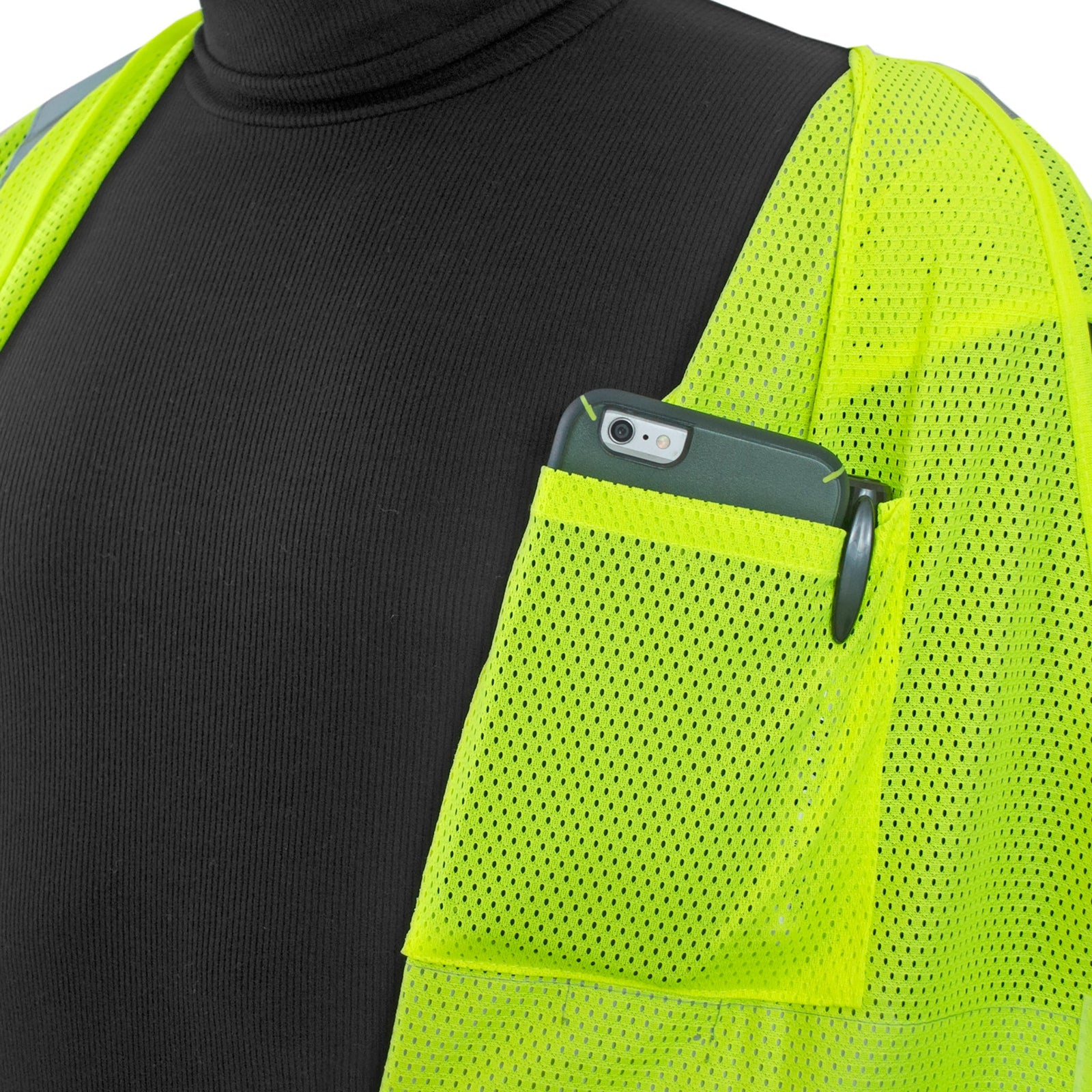 Hi-Vis Mesh Safety Vest with 2” Reflective Strips and Pocket
