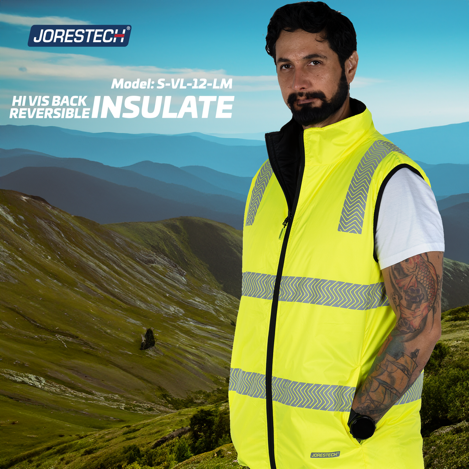 Hi Vis Reversible Insulated Safety Vest with Reflective Thermal Transfer Strips