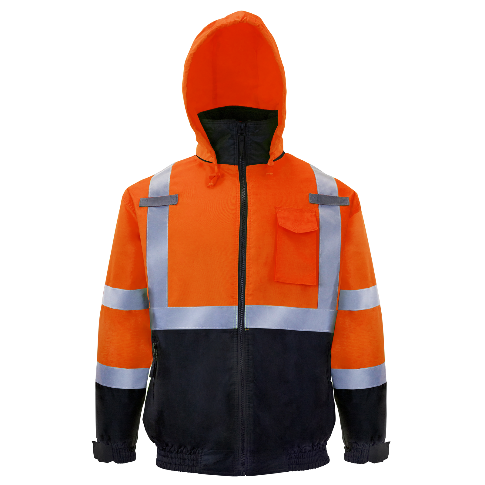 Hi-Vis Safety Bomber Jacket with Reflective Stripes