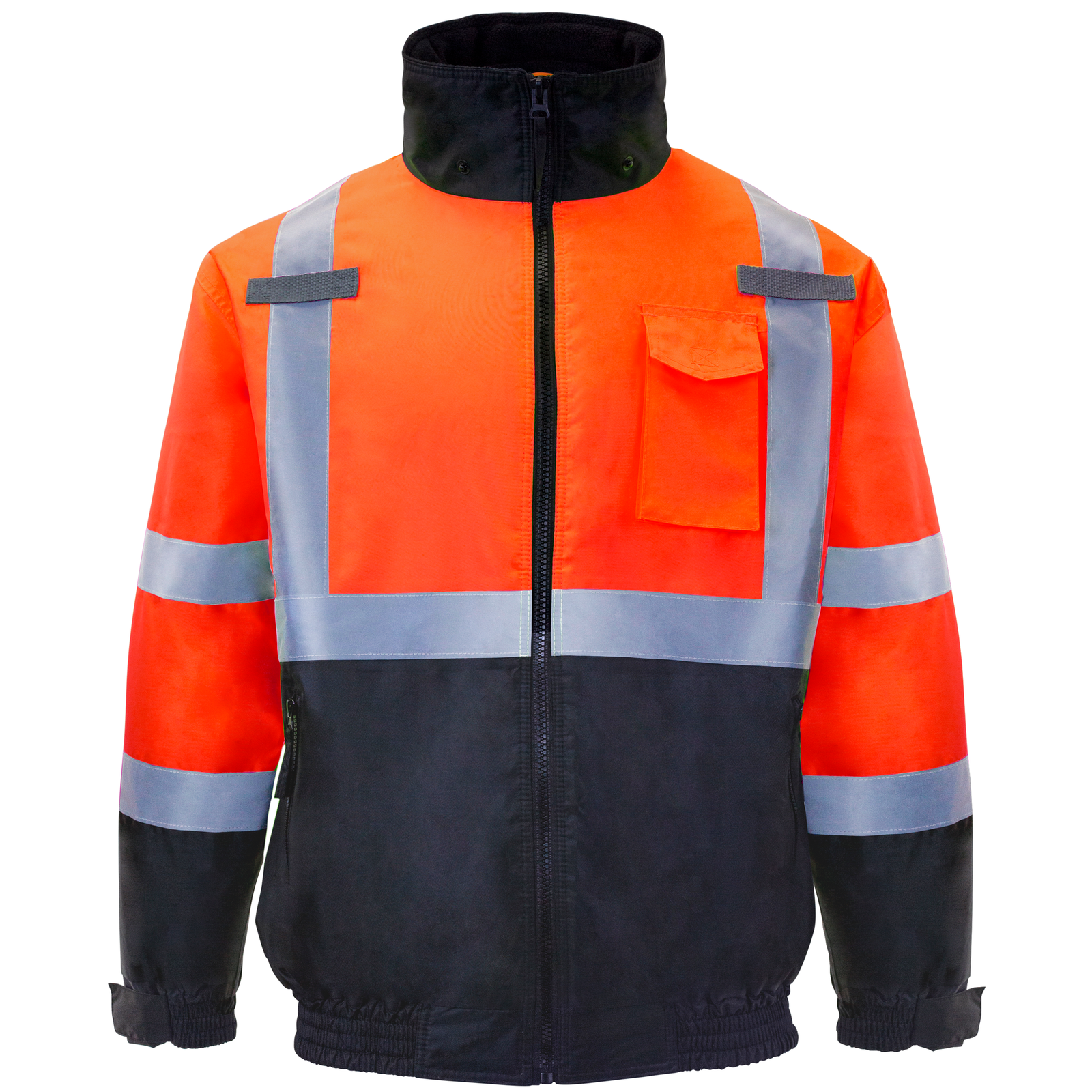 Hi-Vis Safety Bomber Jacket with Reflective Stripes