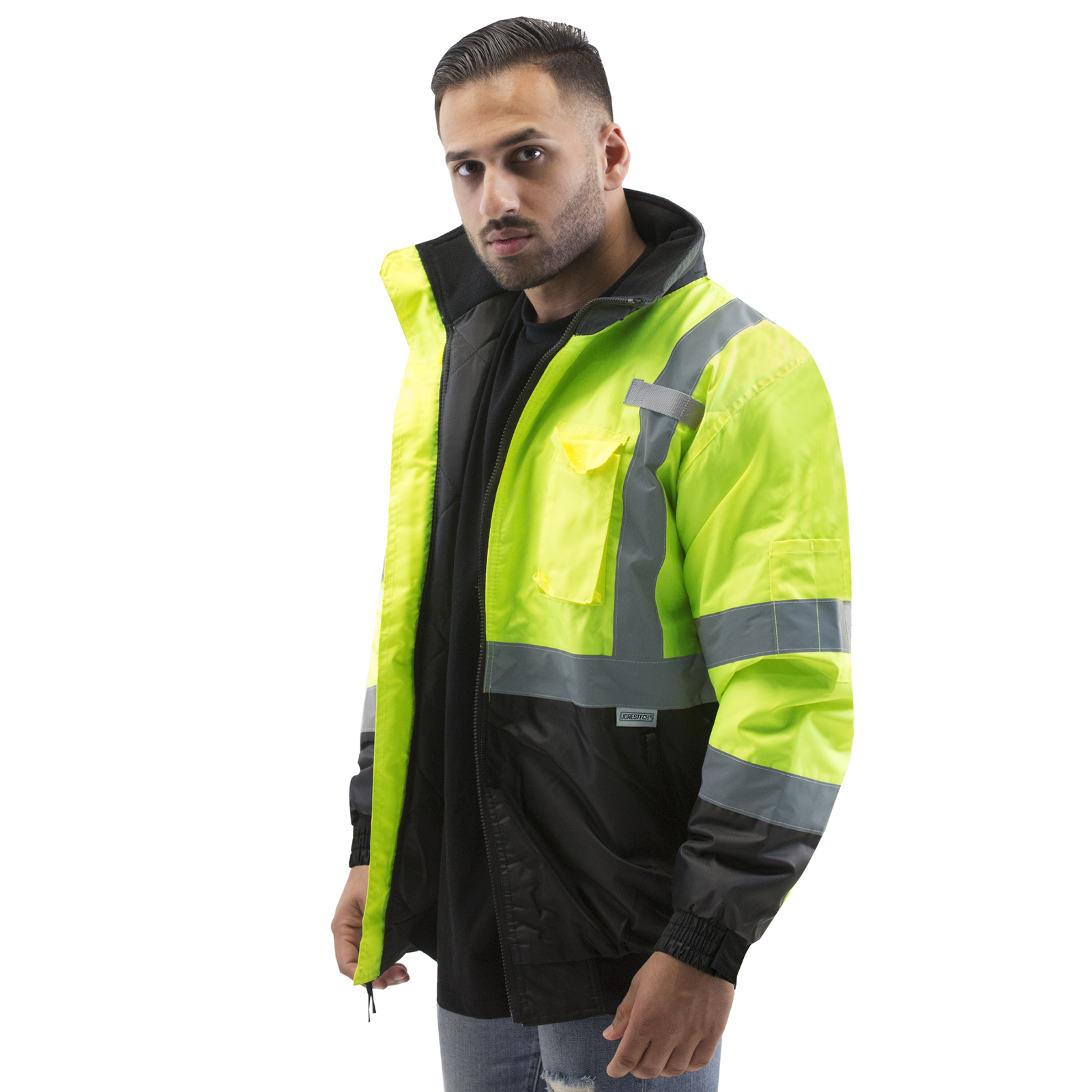 Hi-Vis Safety Bomber Jacket with Reflective Stripes