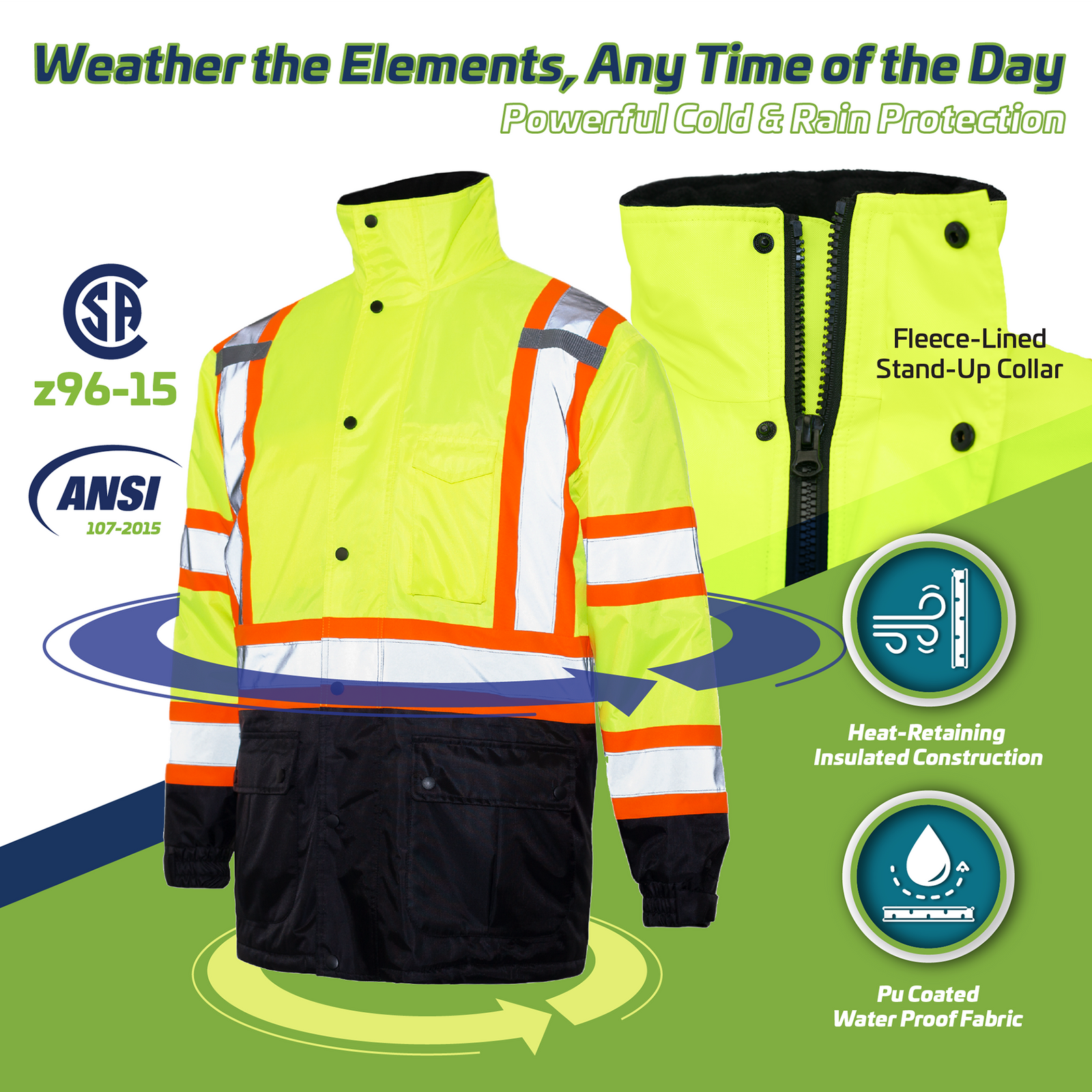 Hi-Vis Two-Tone Safety Jacket with Reflective Stripes