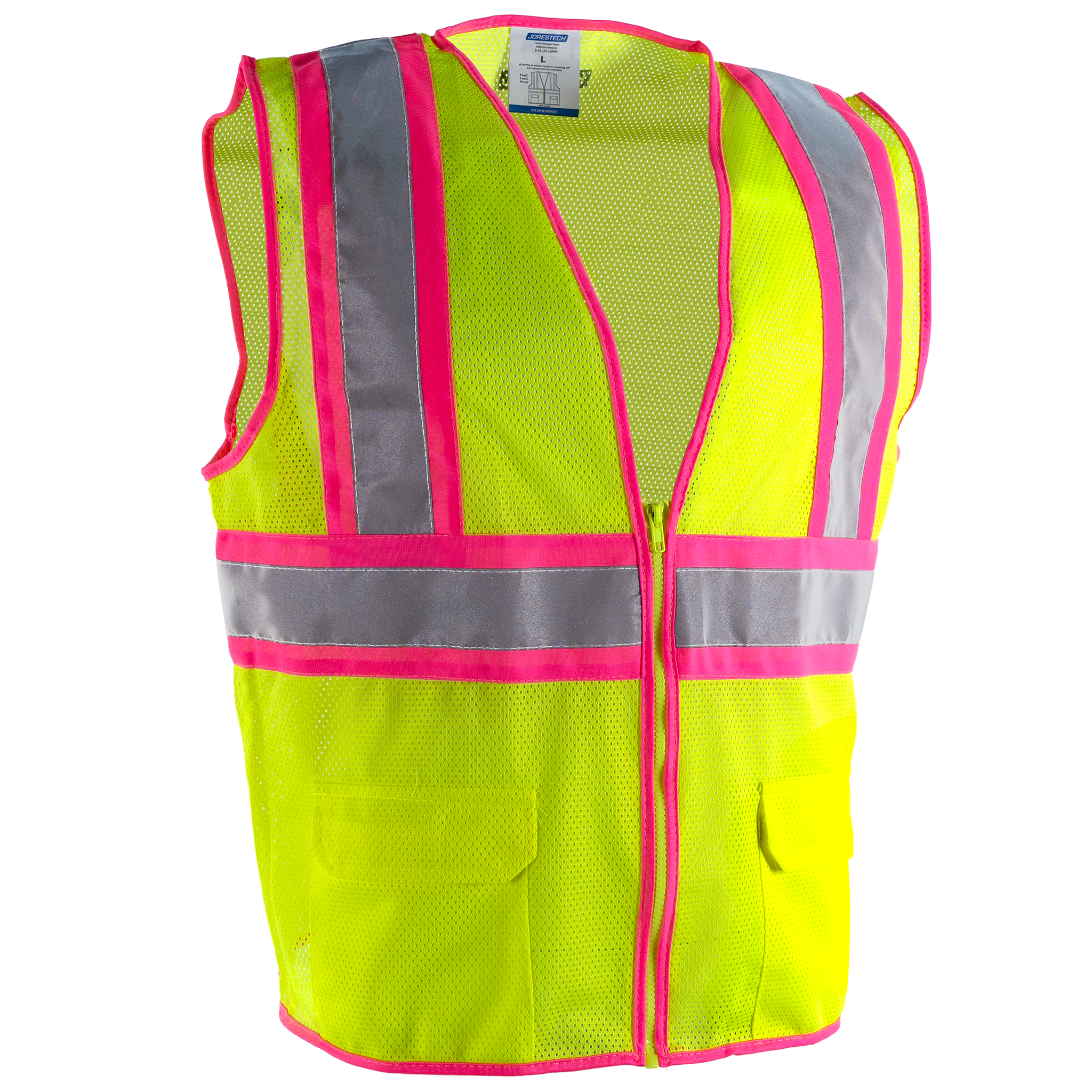 Hi Vis Mesh Safety Vest with Pink Contrasting Strips and Reflective Tapes