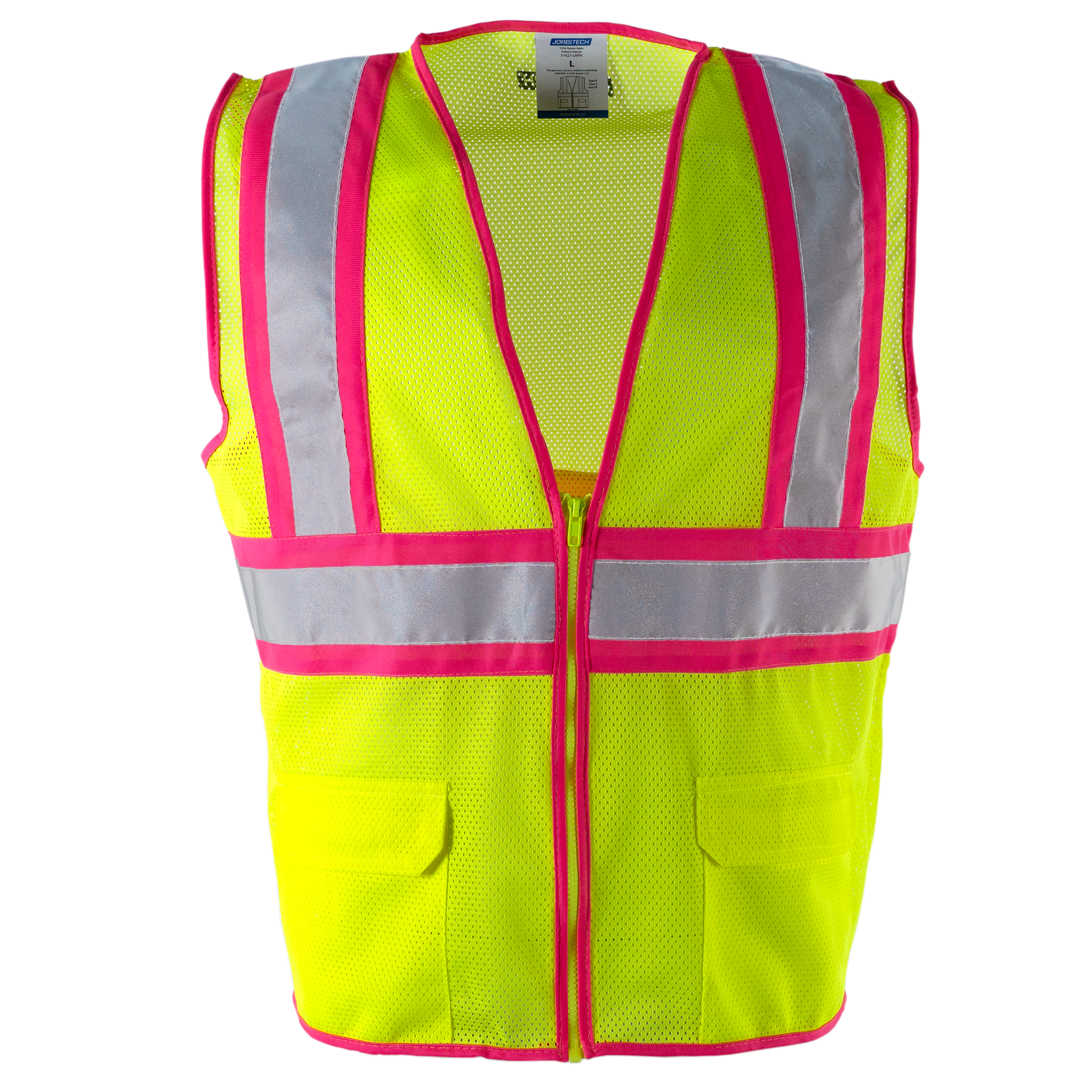 Hi Vis Mesh Safety Vest with Pink Contrasting Strips and Reflective Tapes