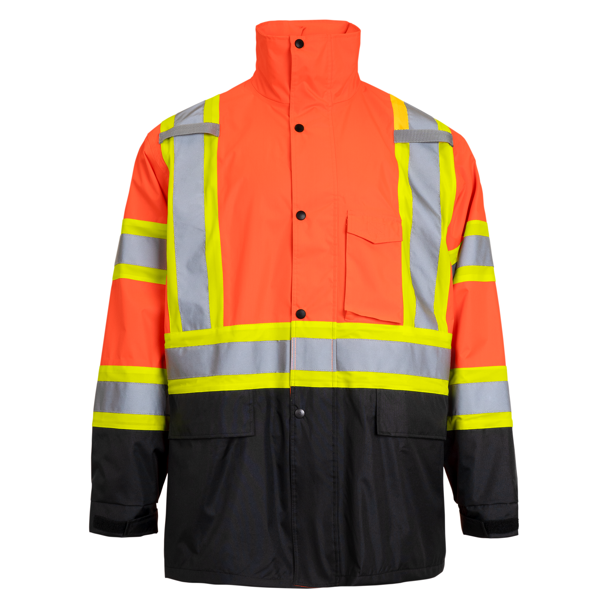 Hi Vis Two Tone Safety Rain Jacket With X Reflective Stripes