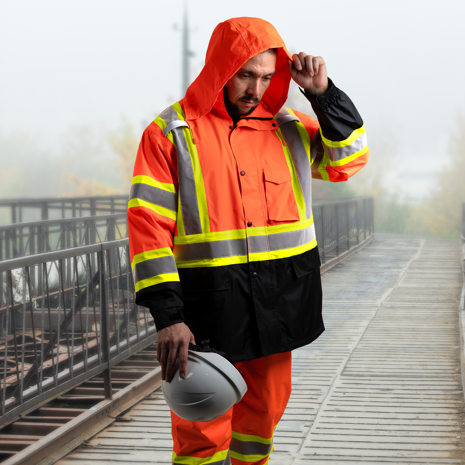 Hi-Vis Two Tone Rain Set with X Reflective Strips On Back