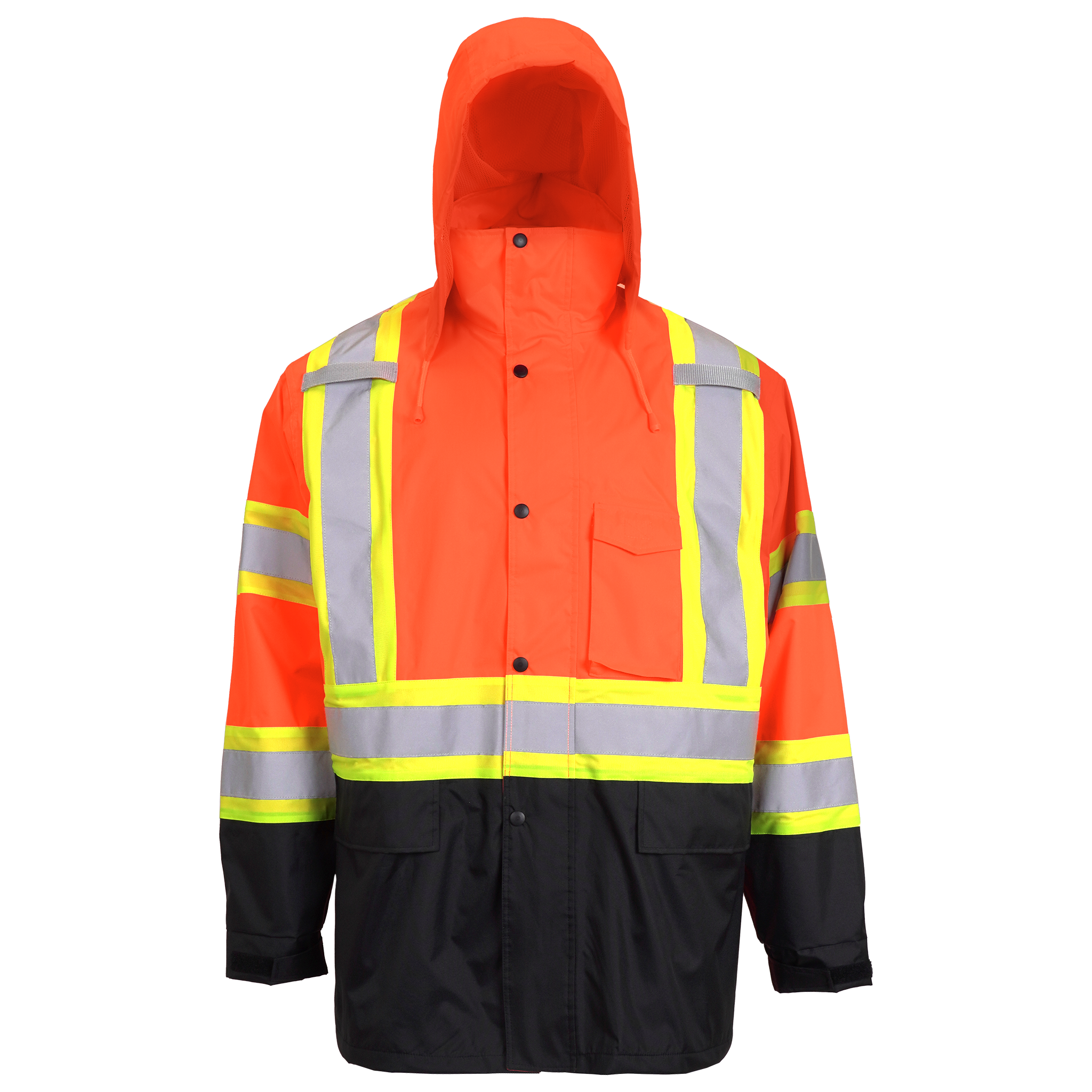 Hi Vis Two Tone Safety Rain Jacket With X Reflective Stripes