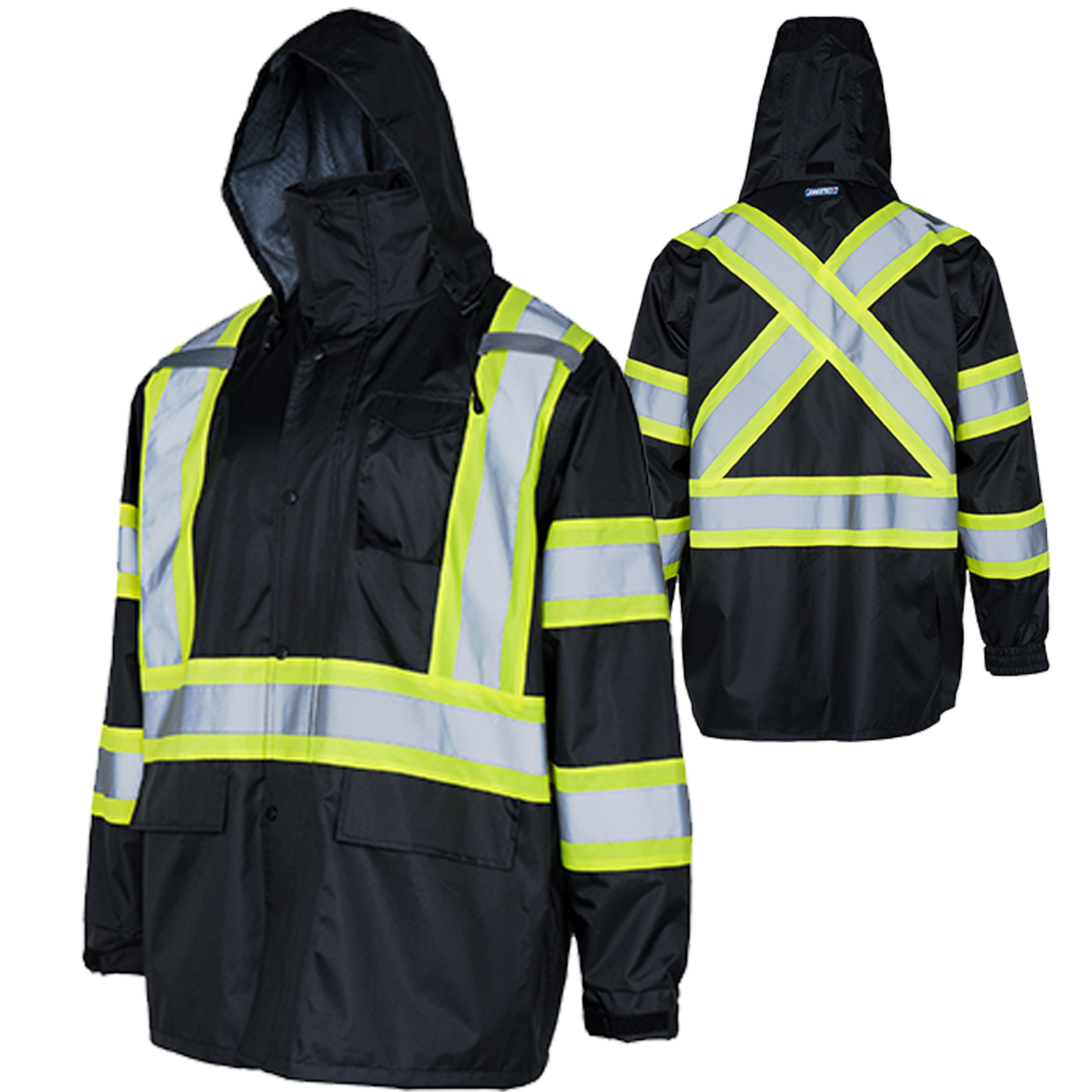 Hi Vis Two Tone Safety Rain Jacket With X Reflective Stripes