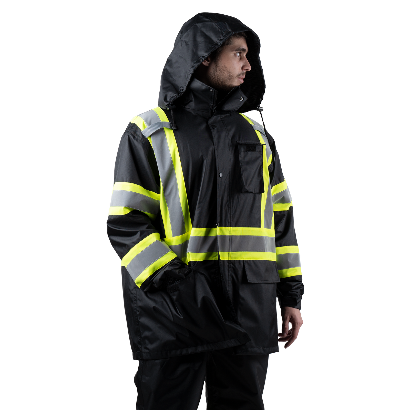 Hi Vis Two Tone Safety Rain Jacket With X Reflective Stripes