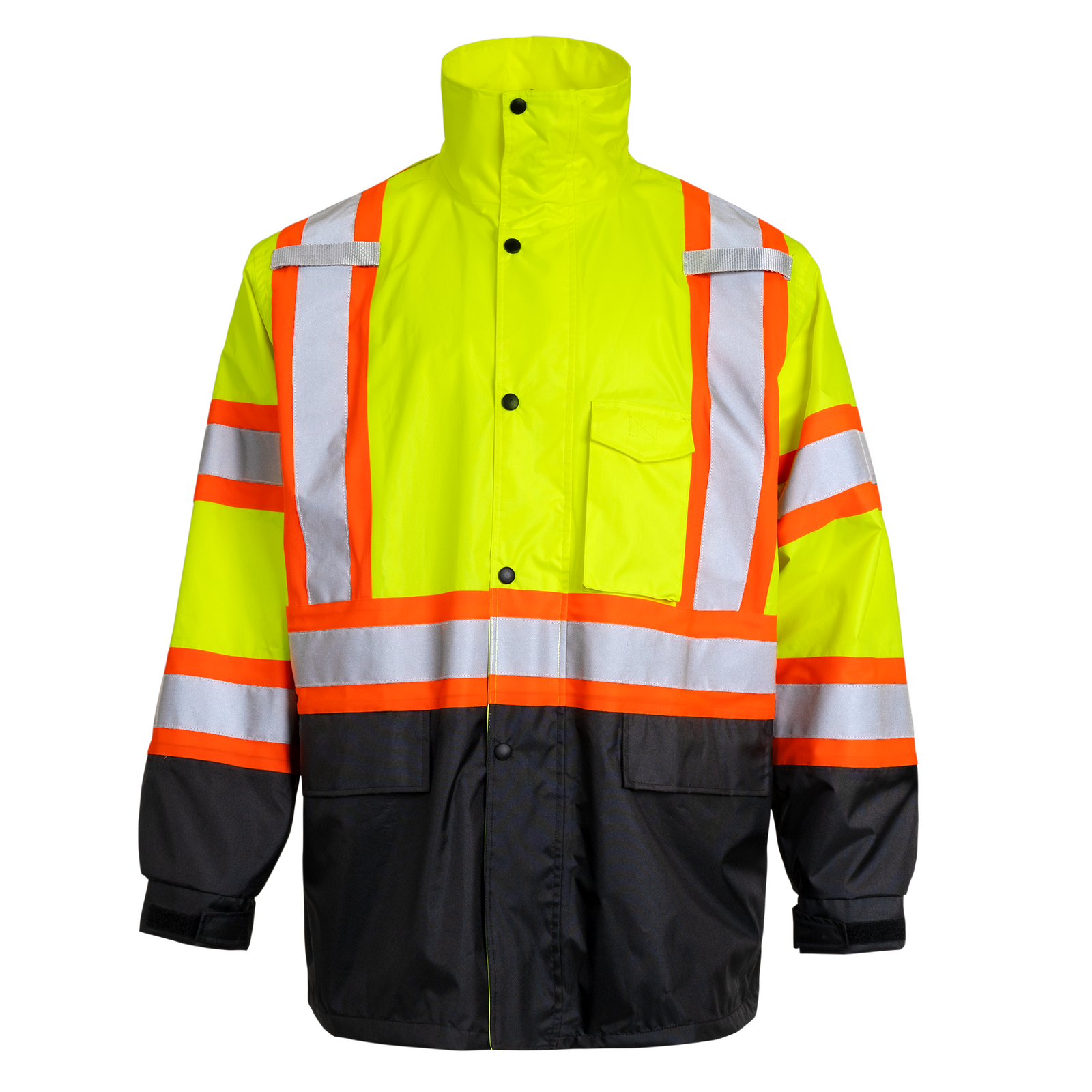 Hi Vis Two Tone Safety Rain Jacket With X Reflective Stripes