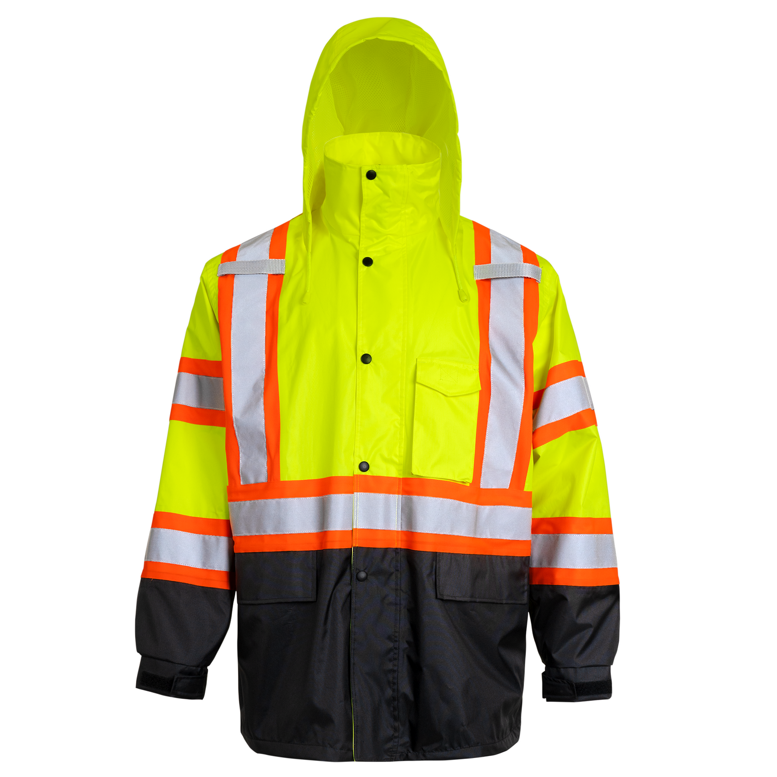 Hi Vis Two Tone Safety Rain Jacket With X Reflective Stripes