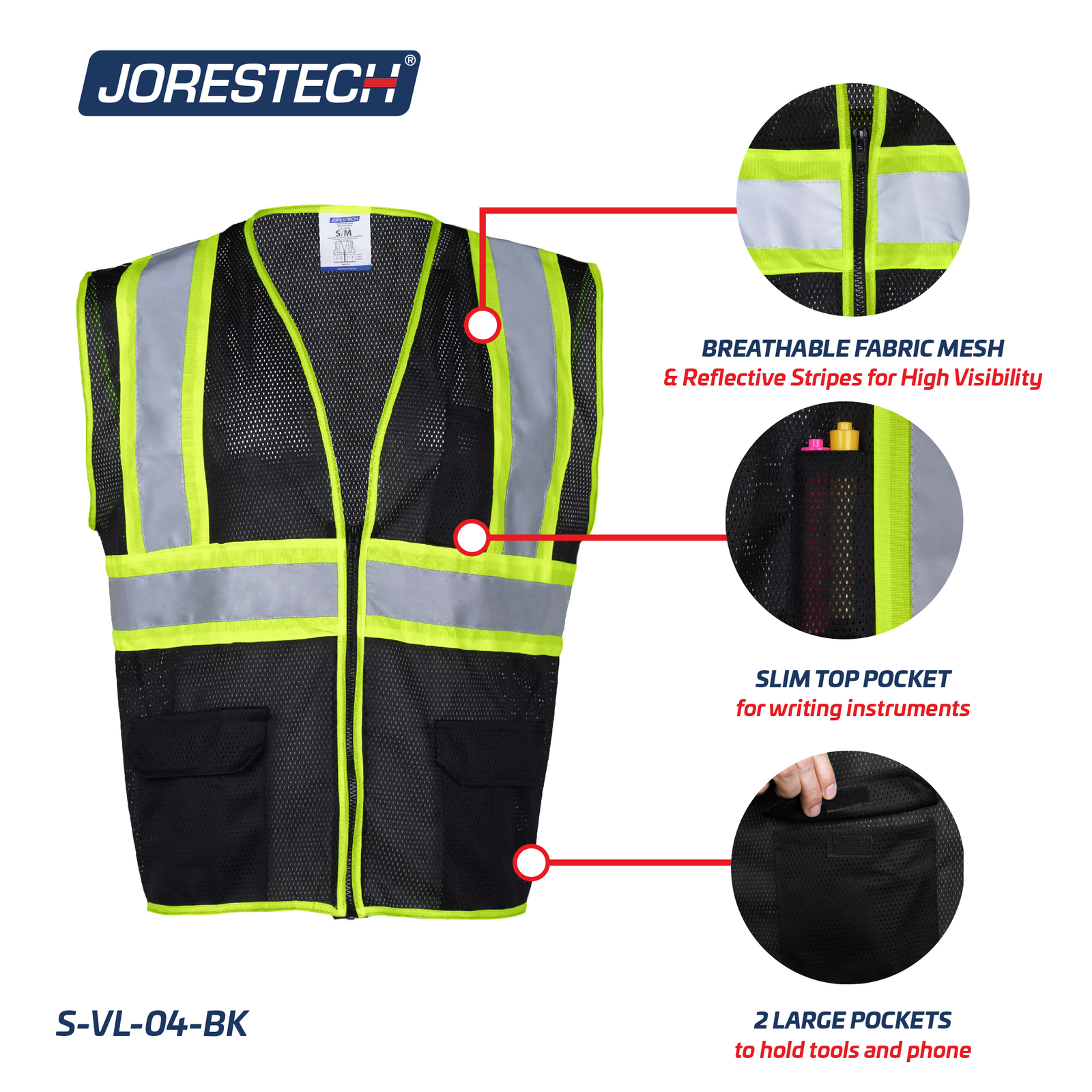 Hi-Vis Two Toned Mesh Safety Vest with 2” Reflective Strips and Pockets