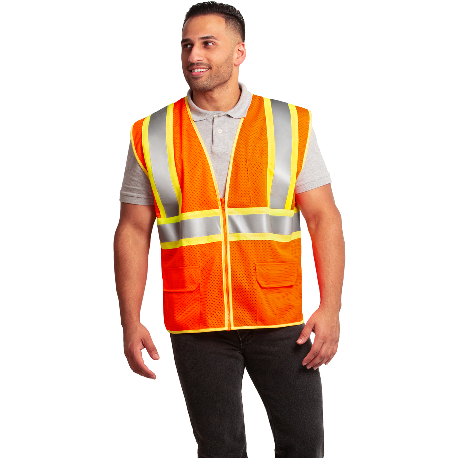Hi-Vis Two Toned Mesh Safety Vest with 2” Reflective Strips and Pockets
