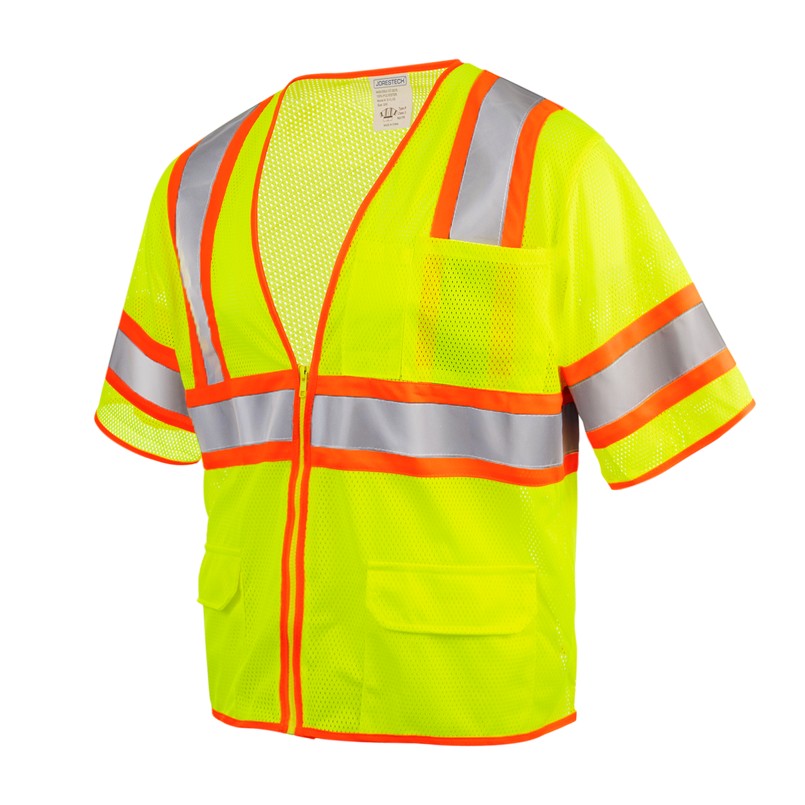 Hi-Vis Two Toned Mesh Sleeved Safety Vest with 2” Reflective Strips and Pockets