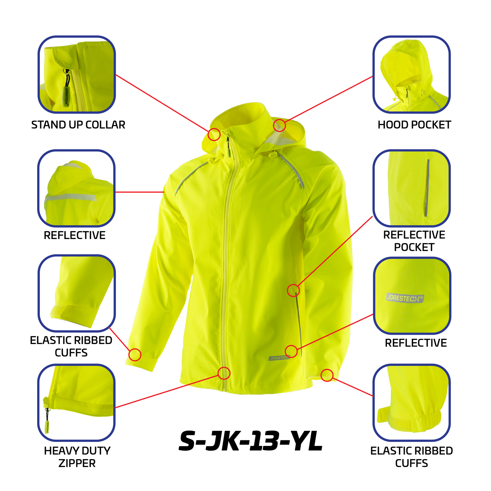 Hi Vis Waterproof Ripstop Jacket with Reflective Heat Transfer Tapes