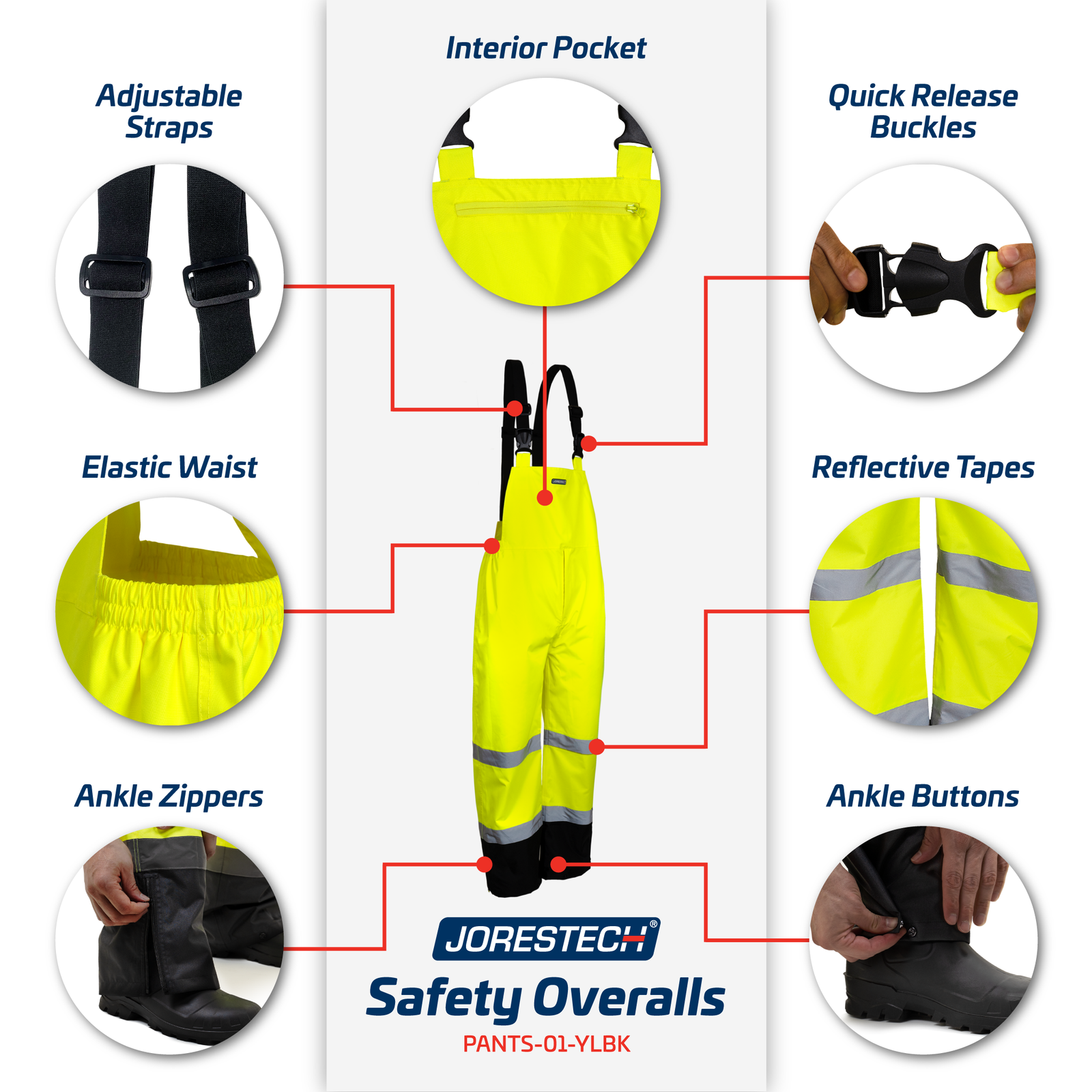 High Visibility Waterproof Safety Overall Pants with Reflective Stripes