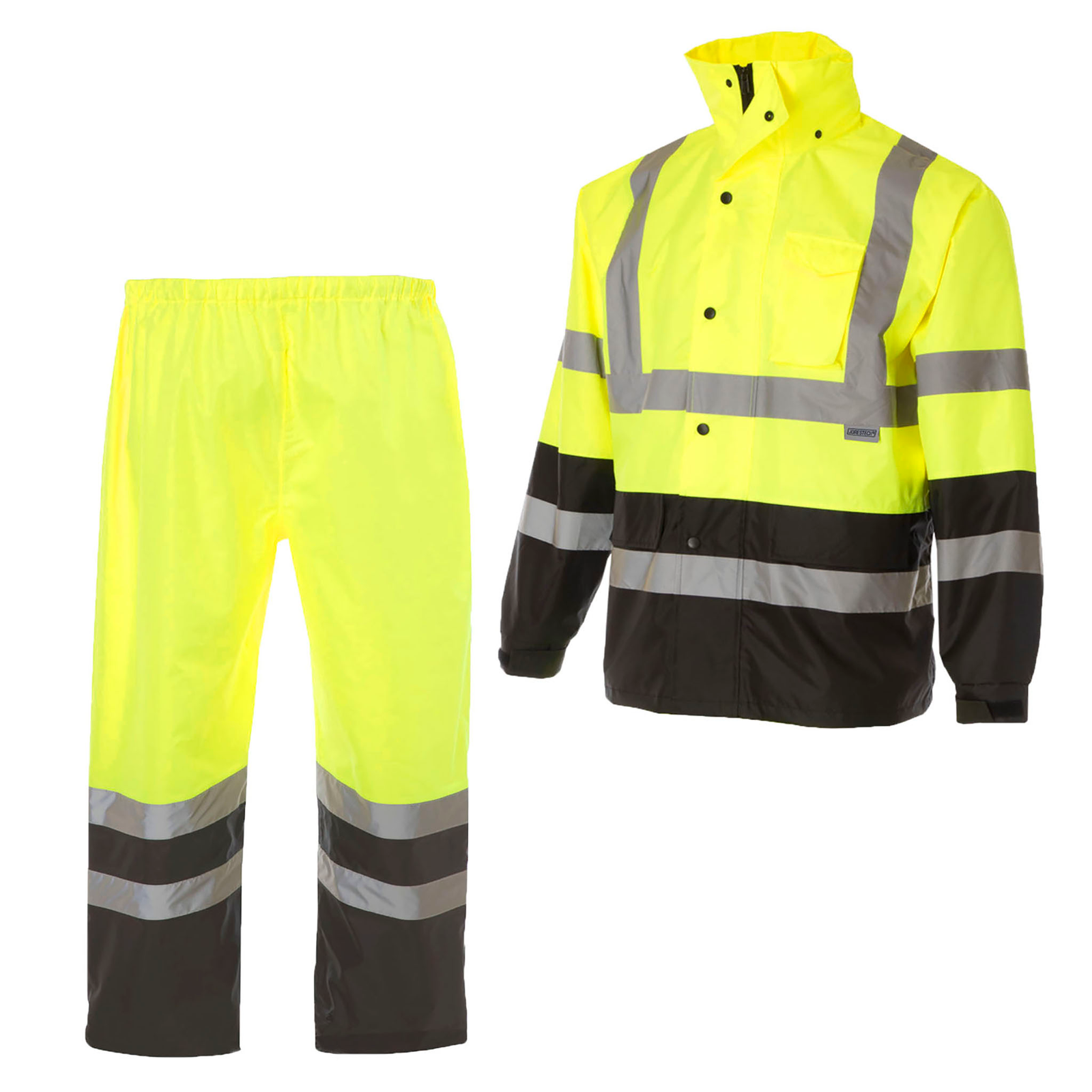 Hi-Vis Yellow/Black Rain Set - Pants & Jacket with 2