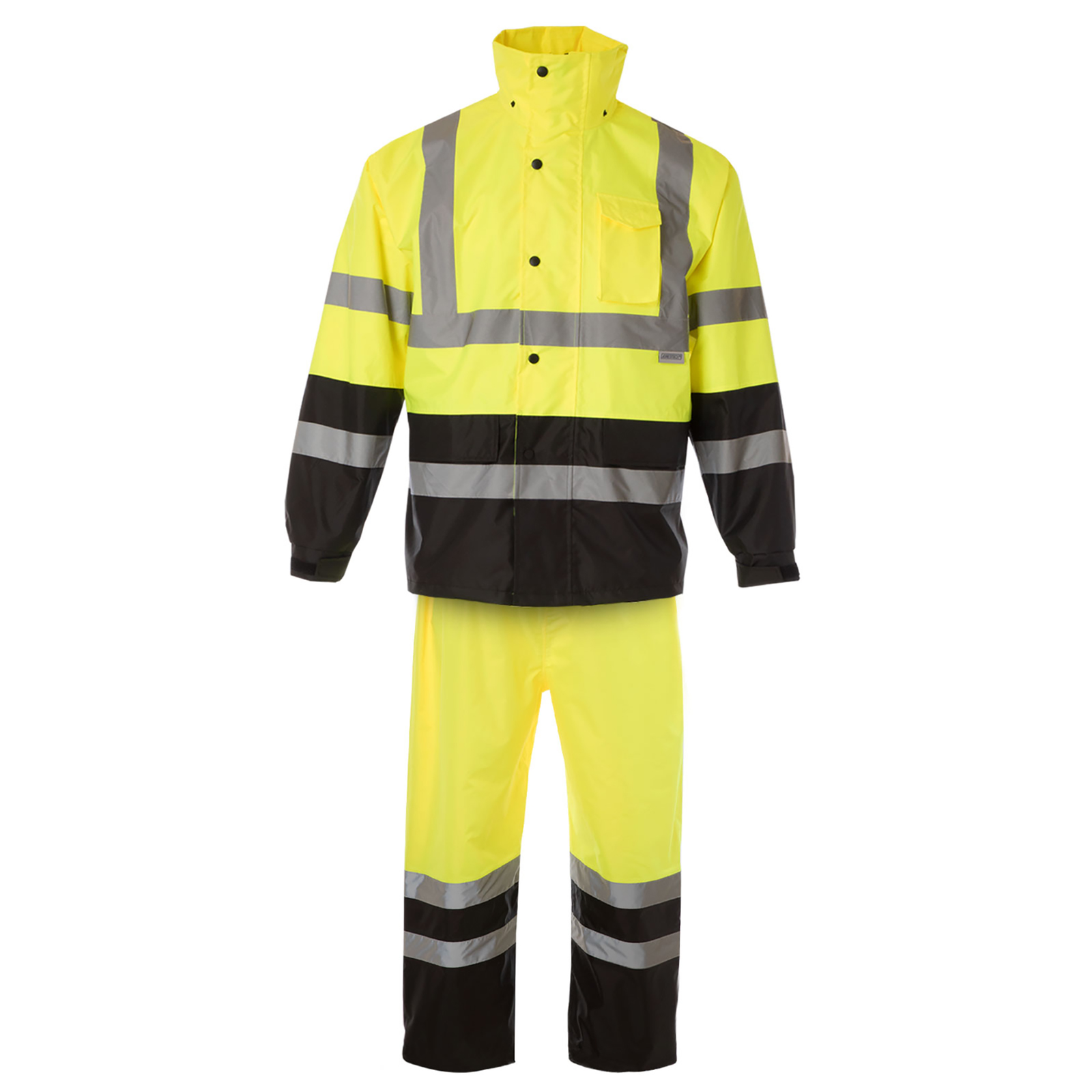 Hi-Vis Yellow/Black Rain Set - Pants & Jacket with 2
