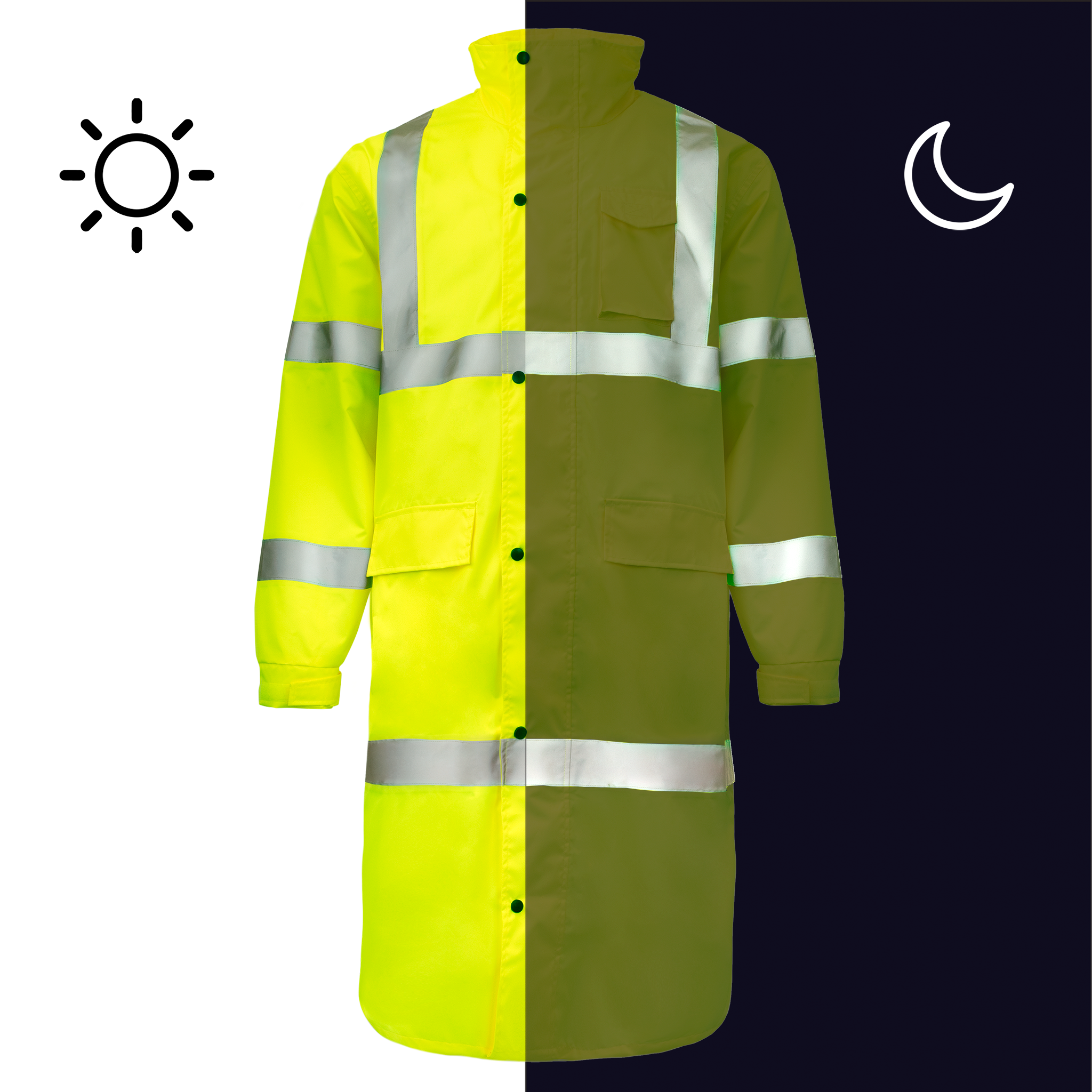 Hi-Vis Yellow Raincoat with 2" Reflective Strips