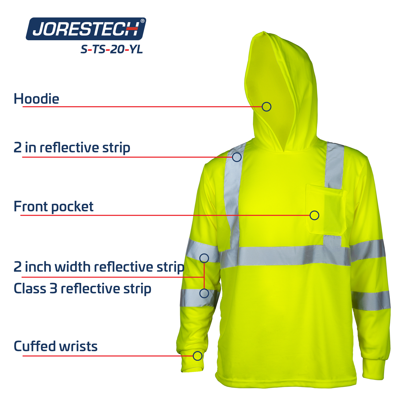 High Visibility Long Sleeve Safety Shirt With Reflective Strips and Hoodie
