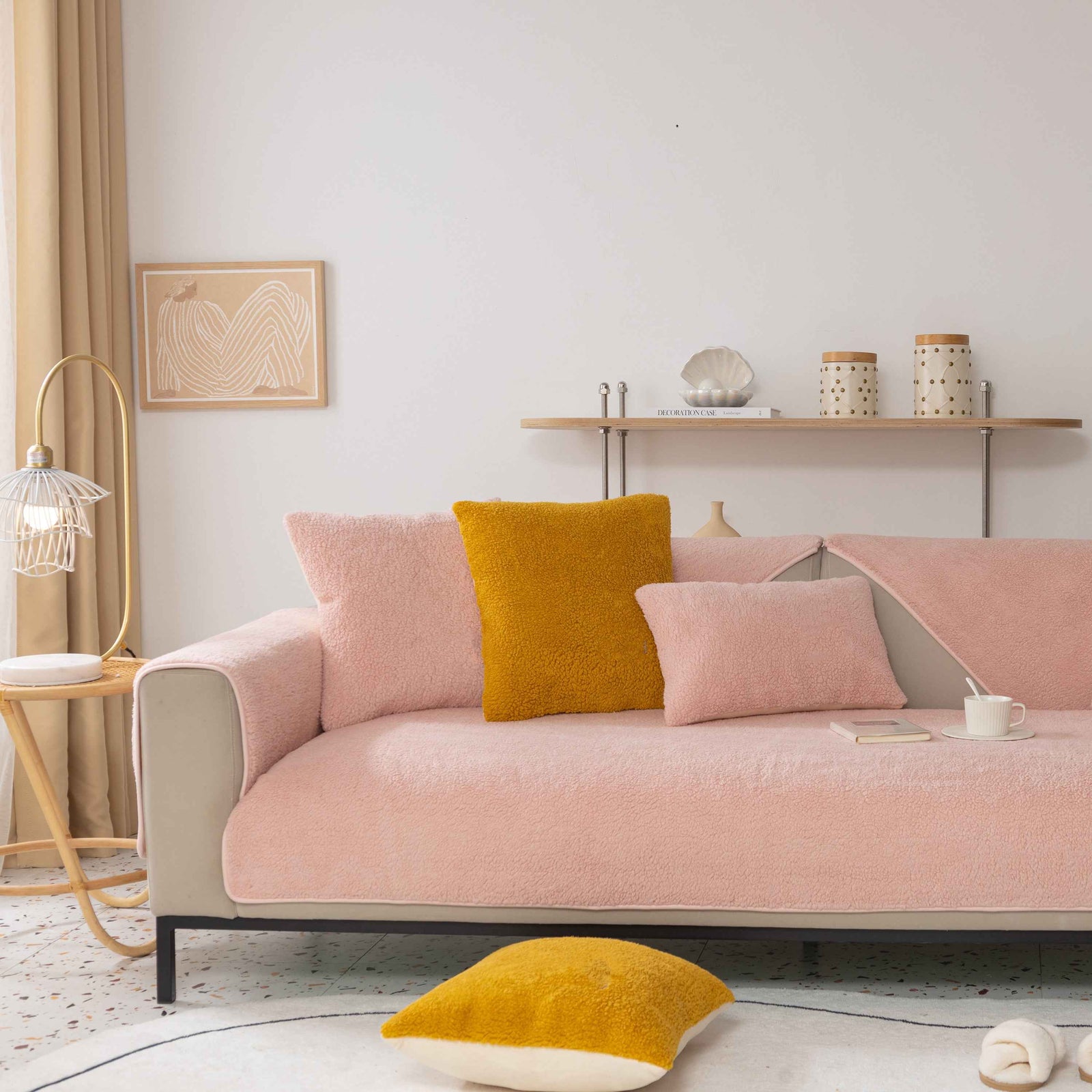 Luxury Sherpa Fleece Solid Sofa Towels Thickened Plush Non Slip Sofa Cushion Covers