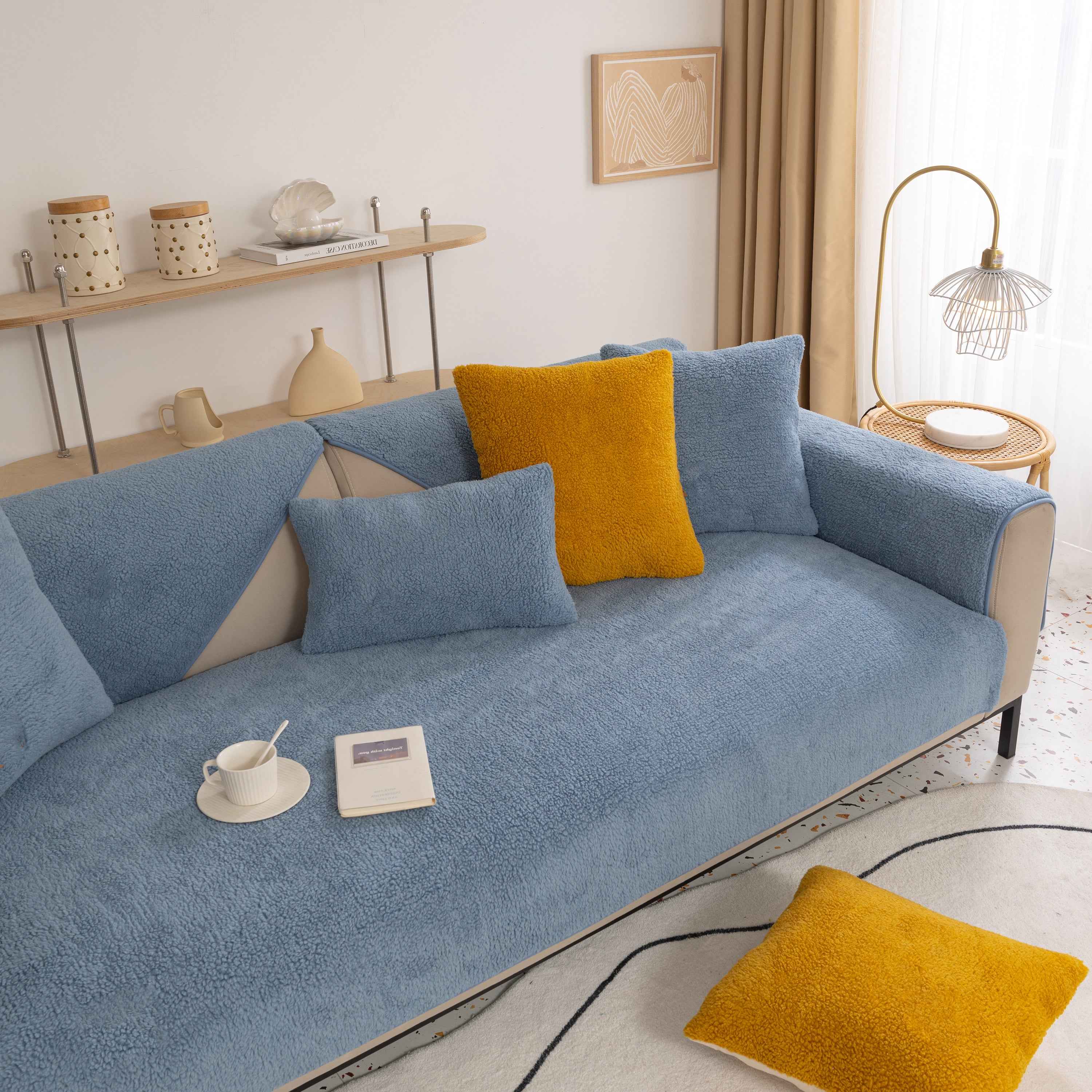 Luxury Sherpa Fleece Solid Sofa Towels Thickened Plush Non Slip Sofa Cushion Covers