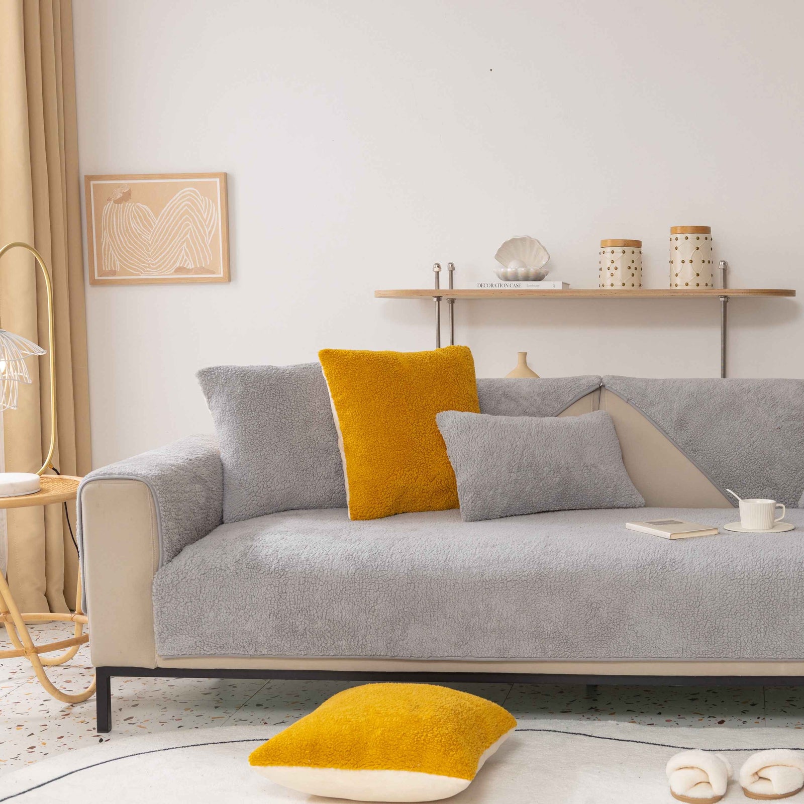 Luxury Sherpa Fleece Solid Sofa Towels Thickened Plush Non Slip Sofa Cushion Covers