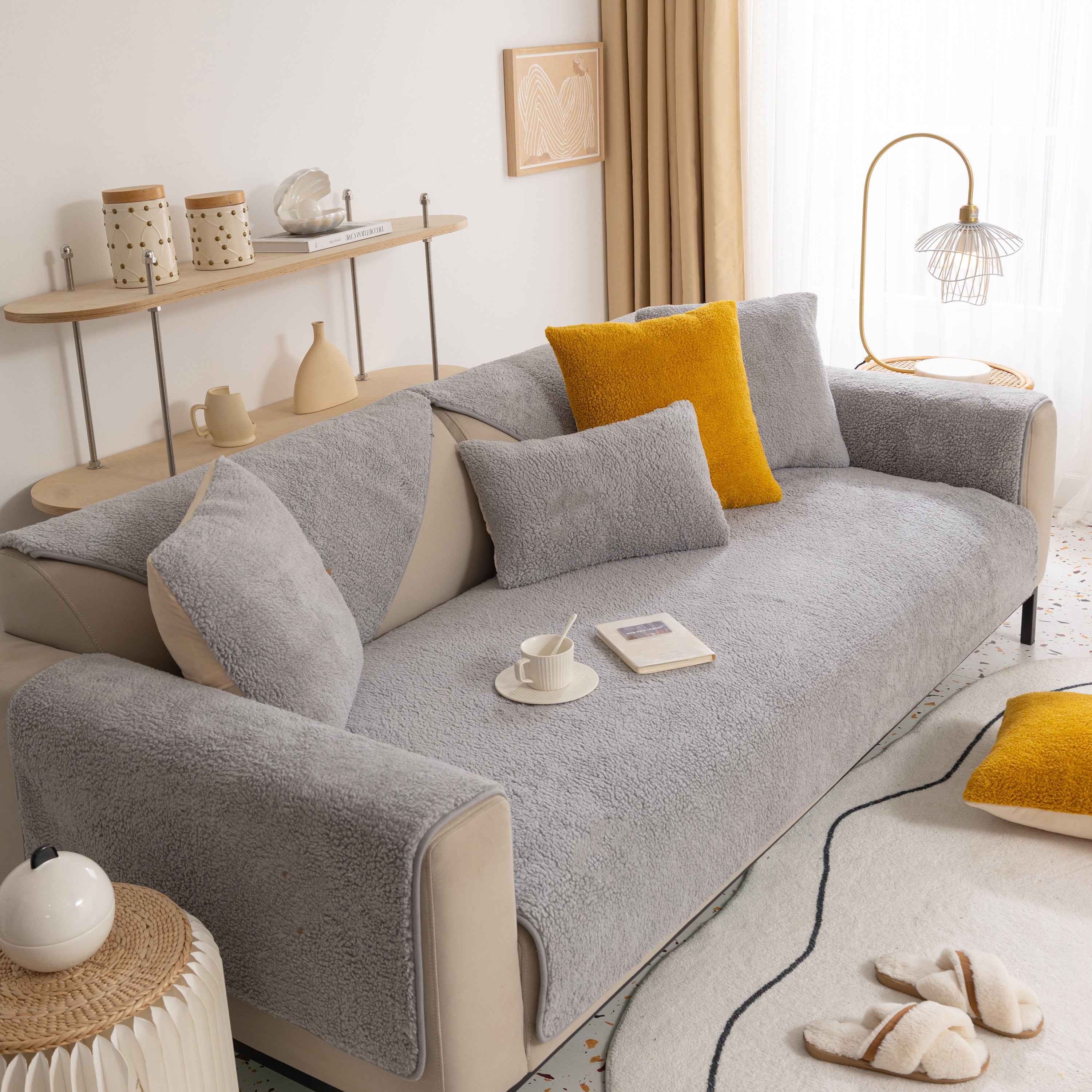 Luxury Sherpa Fleece Solid Sofa Towels Thickened Plush Non Slip Sofa Cushion Covers