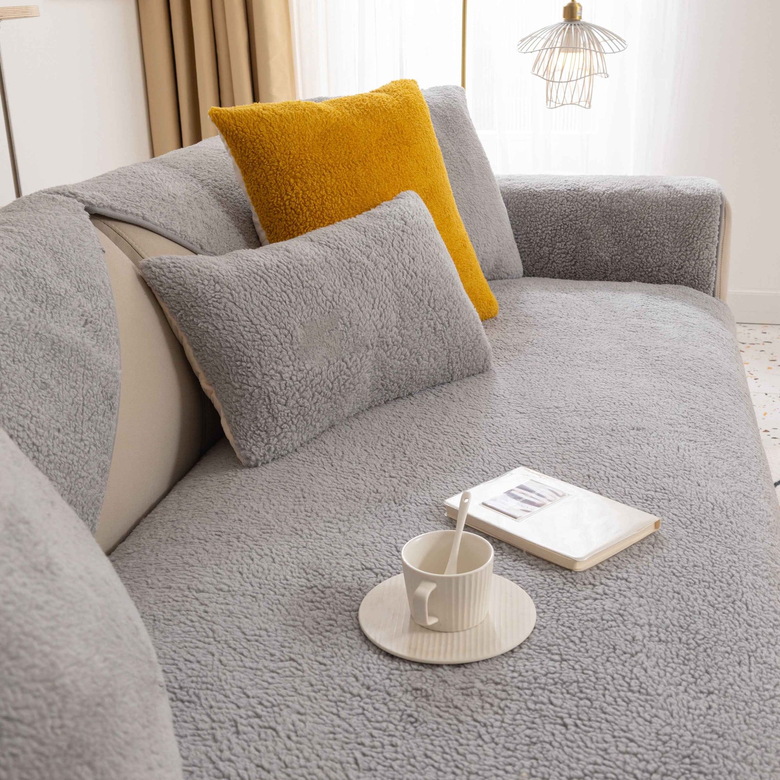 Luxury Sherpa Fleece Solid Sofa Towels Thickened Plush Non Slip Sofa Cushion Covers
