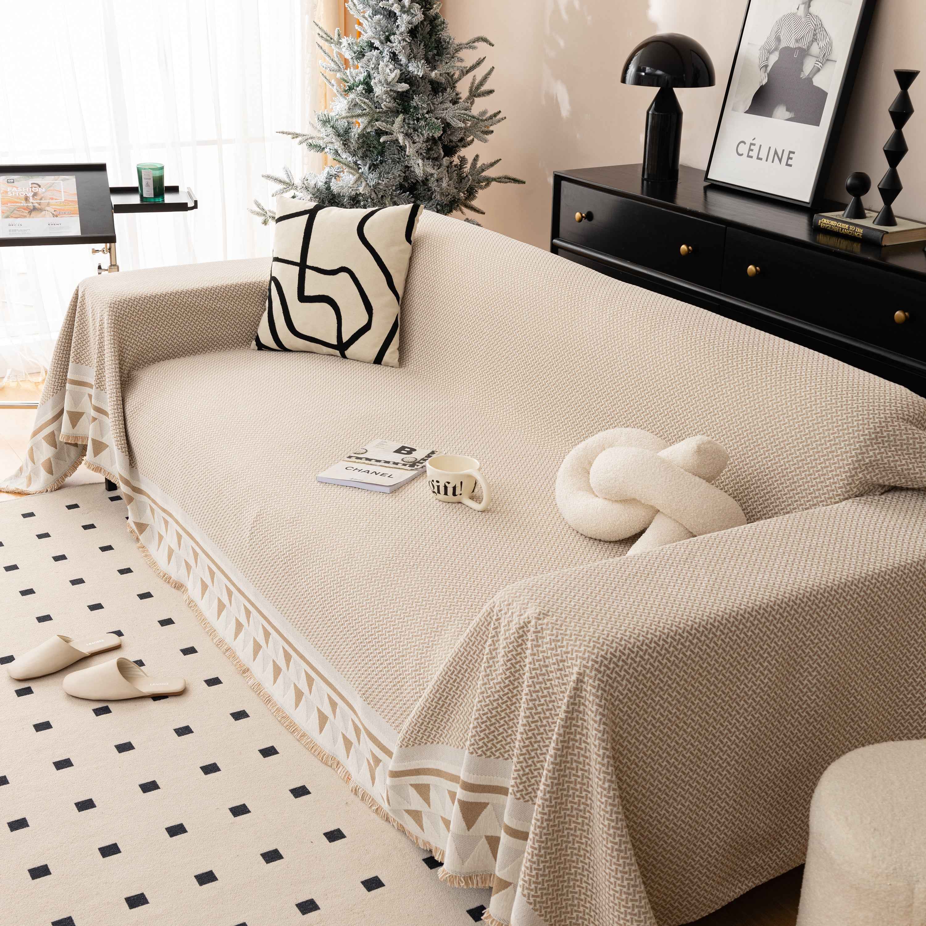 Chenille Jacquard Sofa Throw Blanket Cover Soft Polyester Weave Couch Throw Cover for Pets Dog Kids