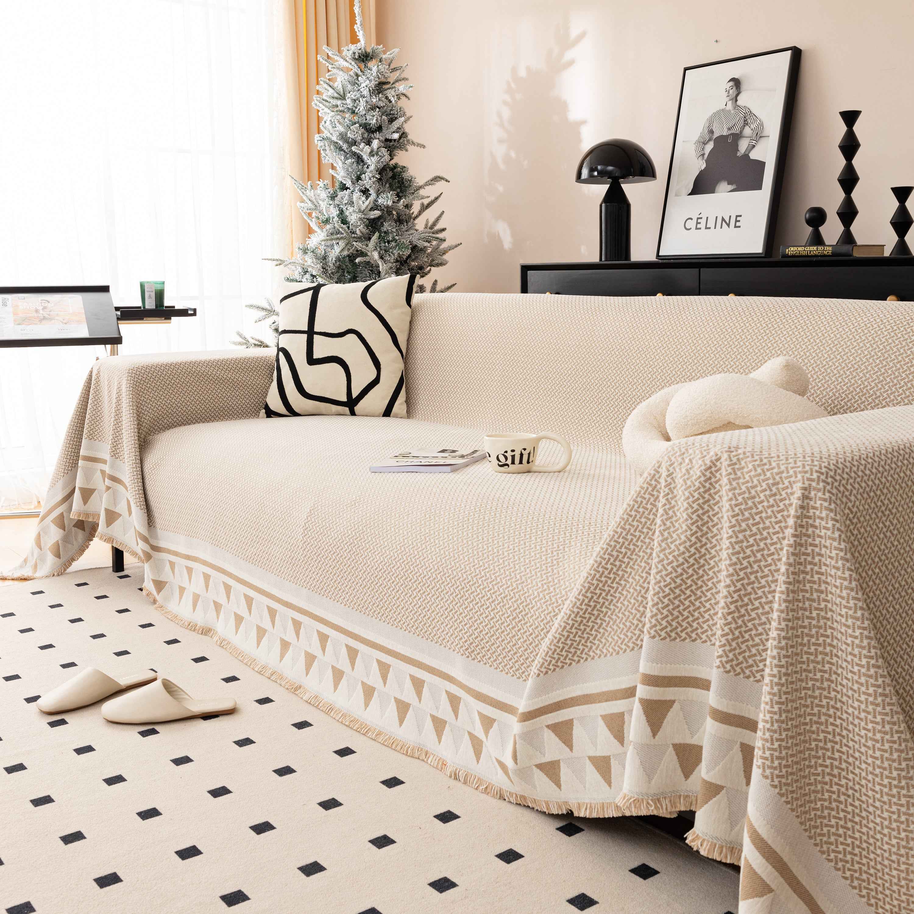 Chenille Jacquard Sofa Throw Blanket Cover Soft Polyester Weave Couch Throw Cover for Pets Dog Kids