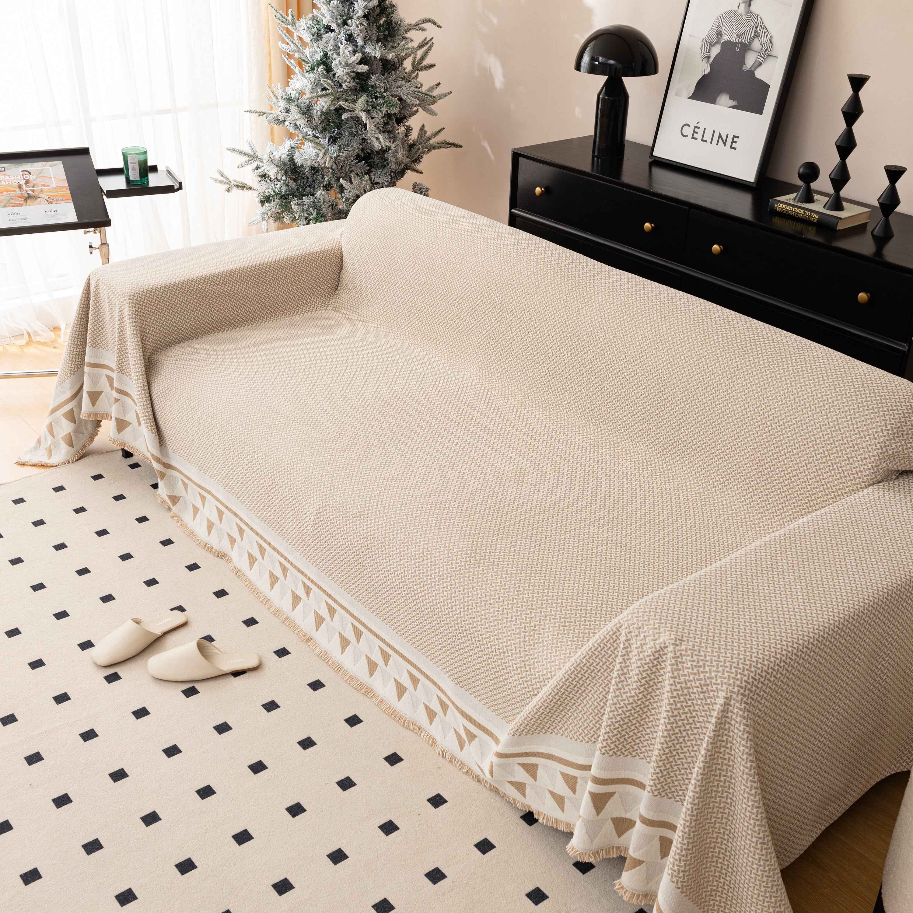 Chenille Jacquard Sofa Throw Blanket Cover Soft Polyester Weave Couch Throw Cover for Pets Dog Kids