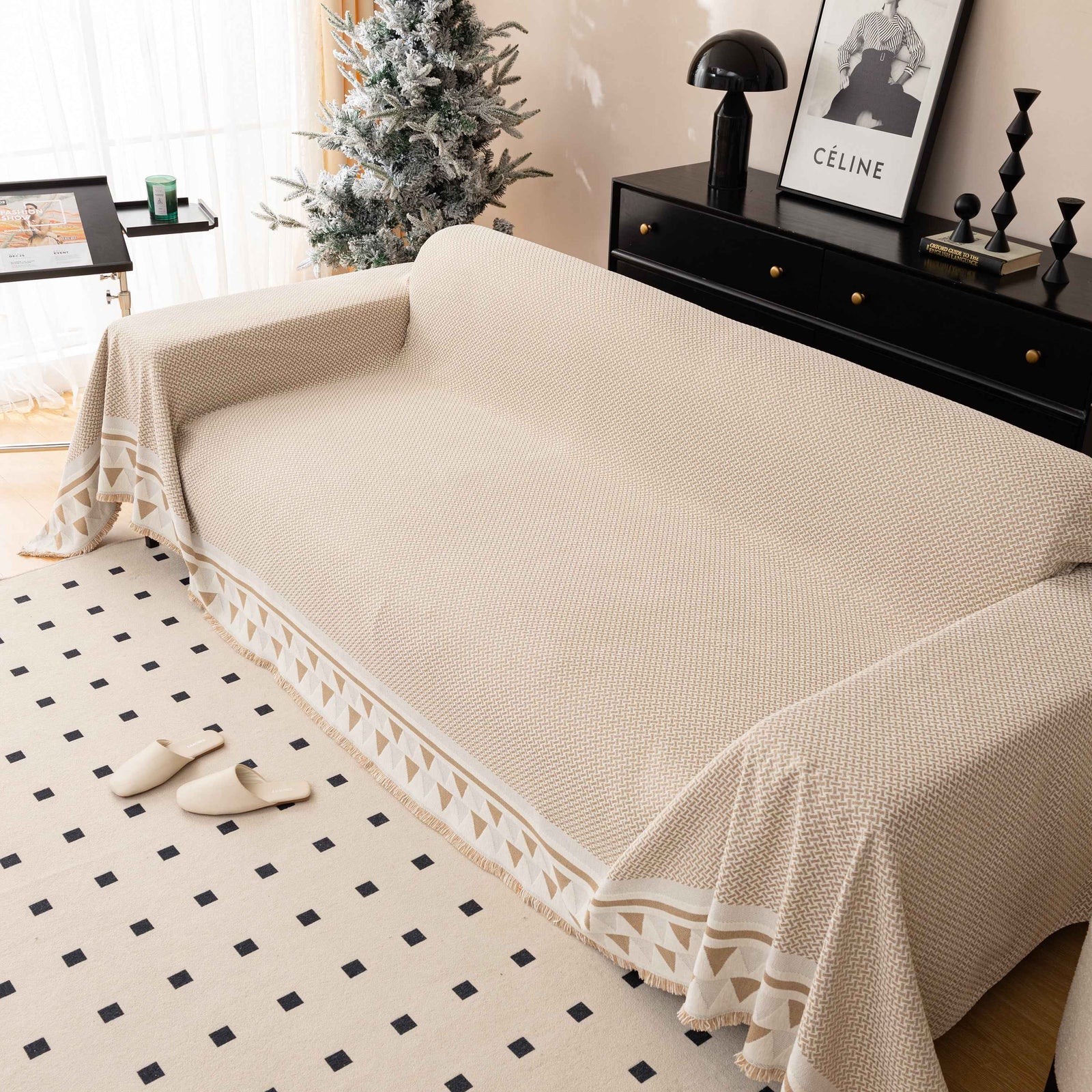 Chenille Jacquard Sofa Throw Blanket Cover Soft Polyester Weave Couch Throw Cover for Pets Dog Kids