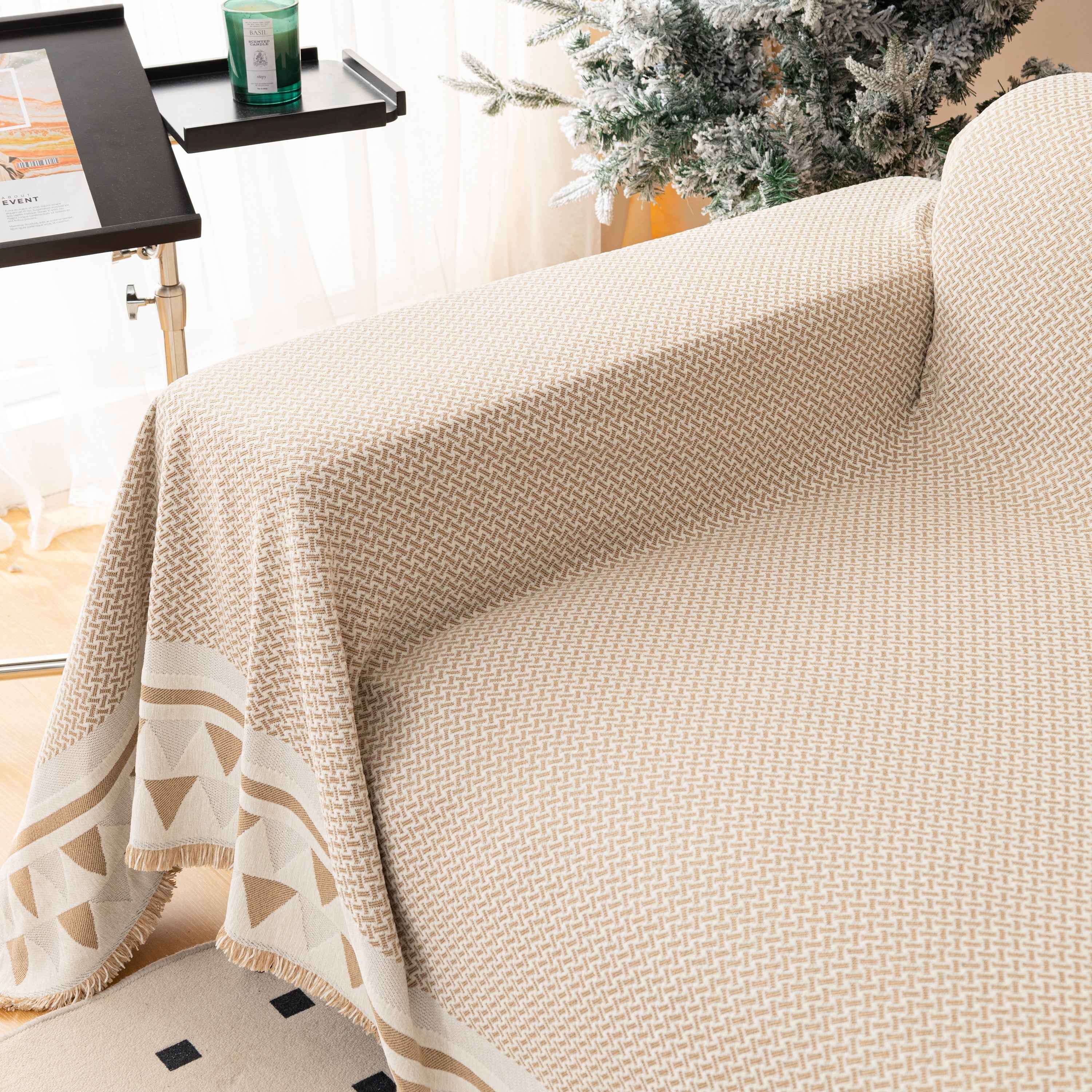 Chenille Jacquard Sofa Throw Blanket Cover Soft Polyester Weave Couch Throw Cover for Pets Dog Kids