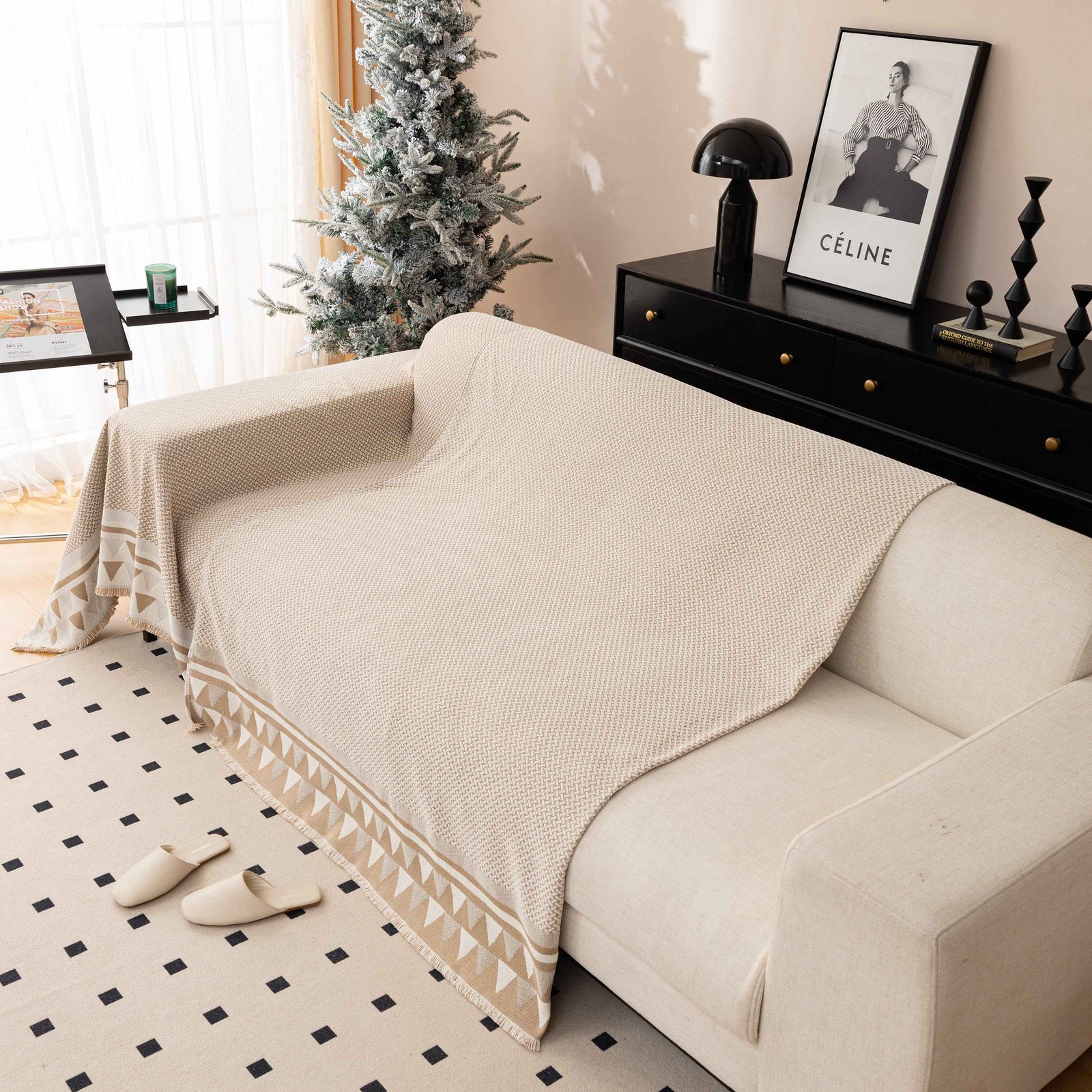 Chenille Jacquard Sofa Throw Blanket Cover Soft Polyester Weave Couch Throw Cover for Pets Dog Kids