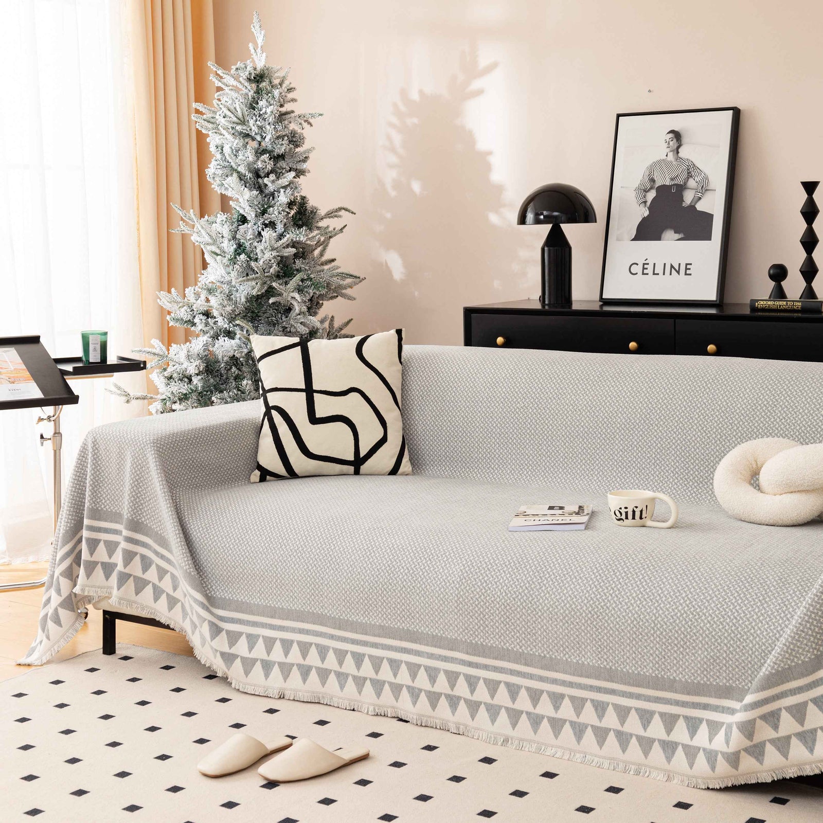 Chenille Jacquard Sofa Throw Blanket Cover Soft Polyester Weave Couch Throw Cover for Pets Dog Kids