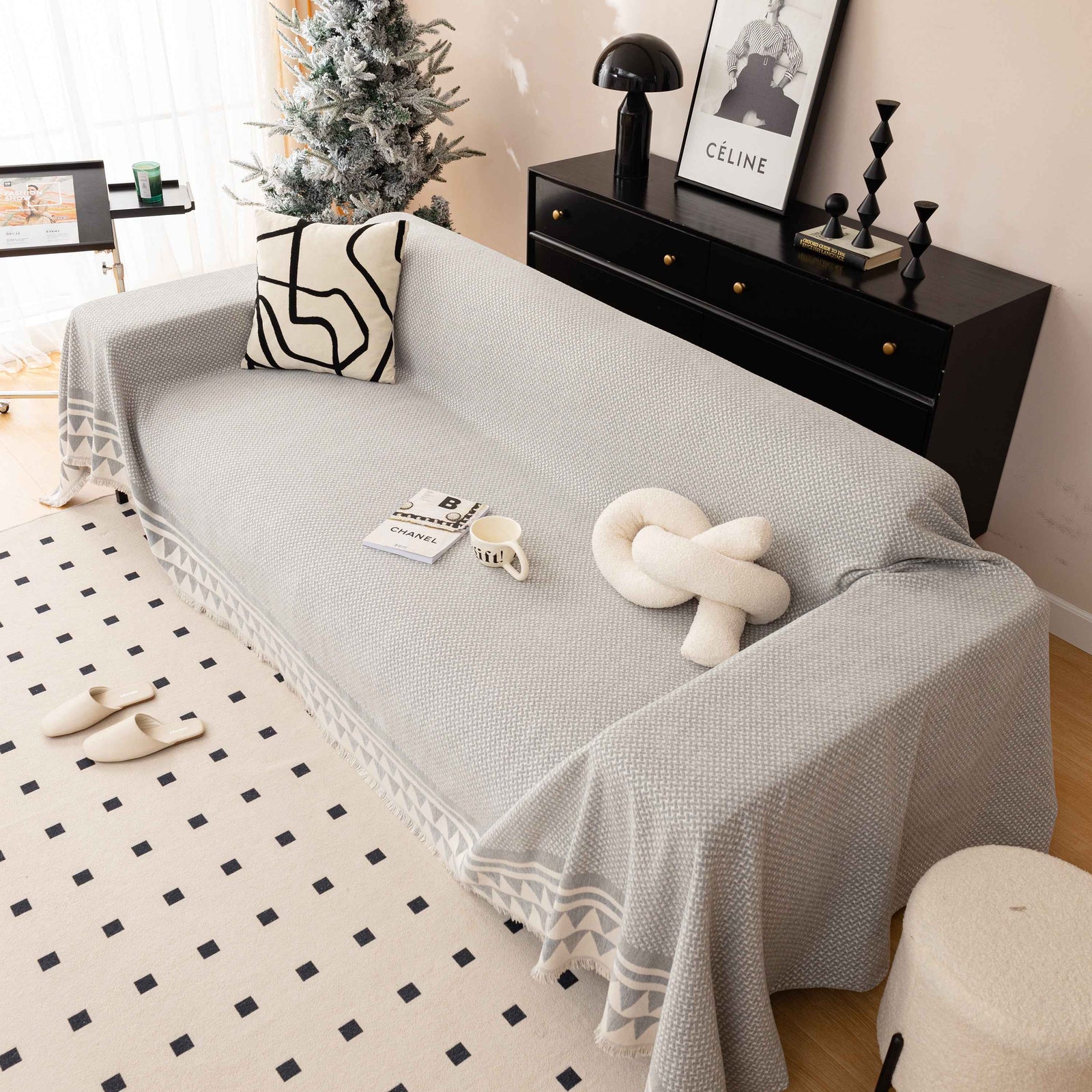 Chenille Jacquard Sofa Throw Blanket Cover Soft Polyester Weave Couch Throw Cover for Pets Dog Kids