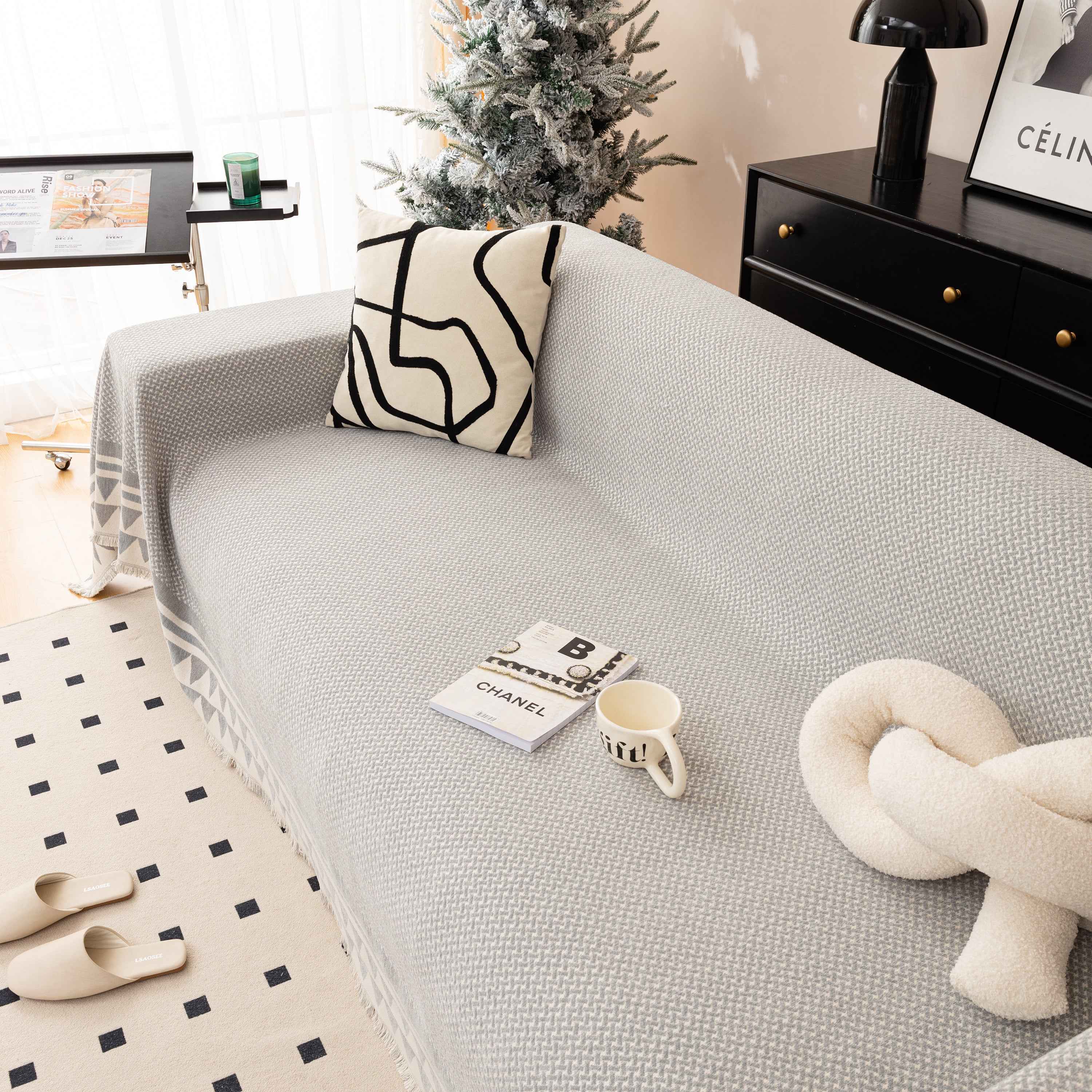 Chenille Jacquard Sofa Throw Blanket Cover Soft Polyester Weave Couch Throw Cover for Pets Dog Kids