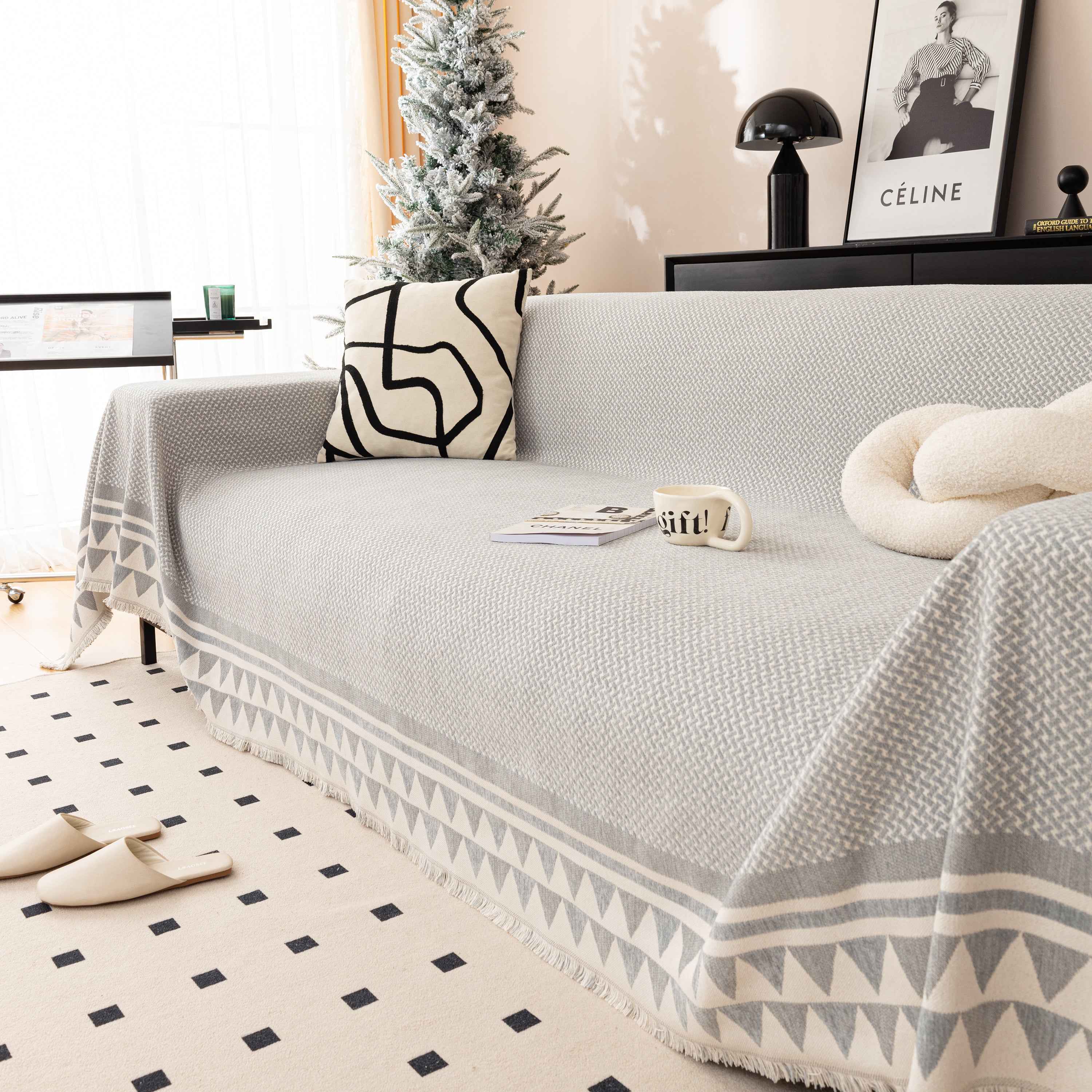 Chenille Jacquard Sofa Throw Blanket Cover Soft Polyester Weave Couch Throw Cover for Pets Dog Kids