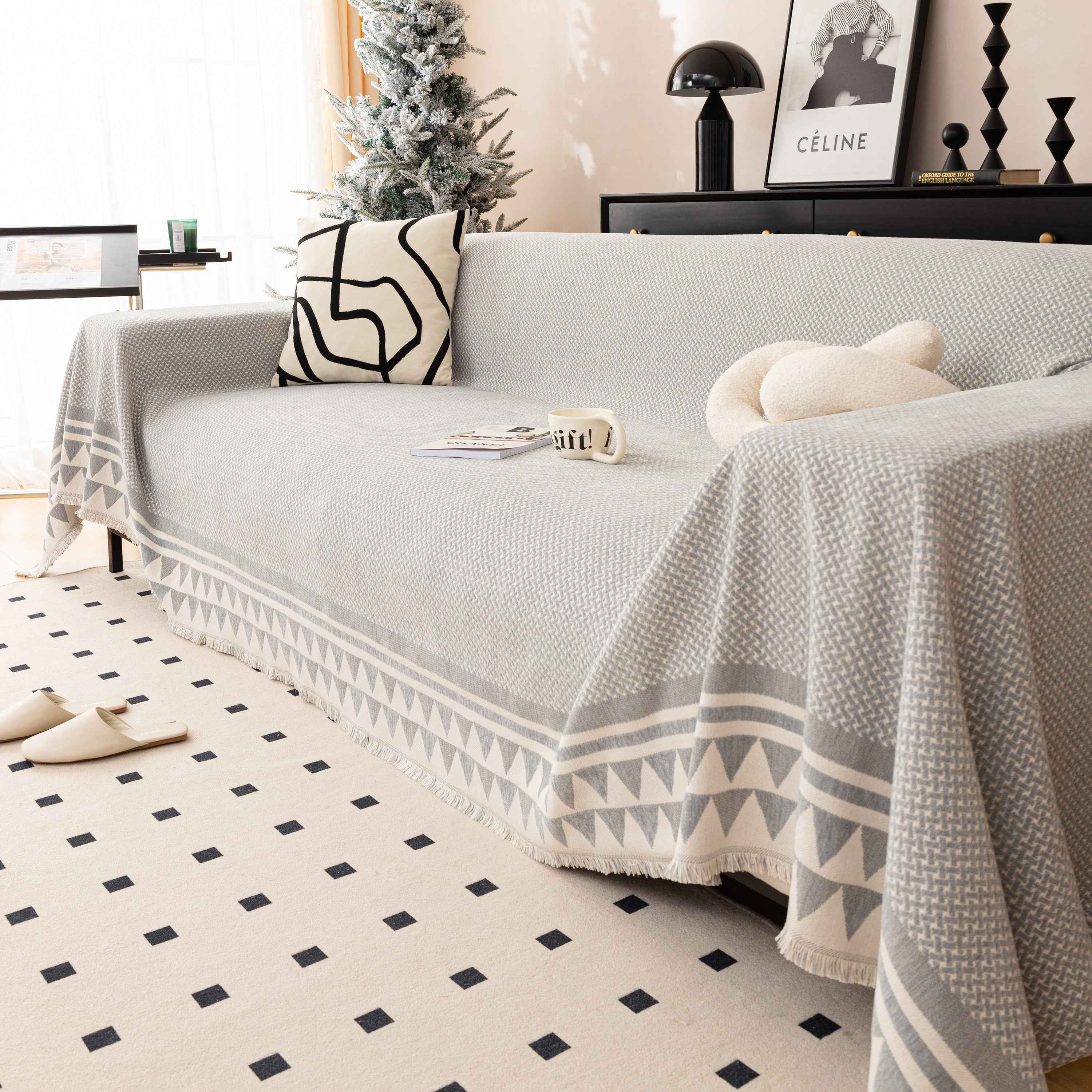 Chenille Jacquard Sofa Throw Blanket Cover Soft Polyester Weave Couch Throw Cover for Pets Dog Kids