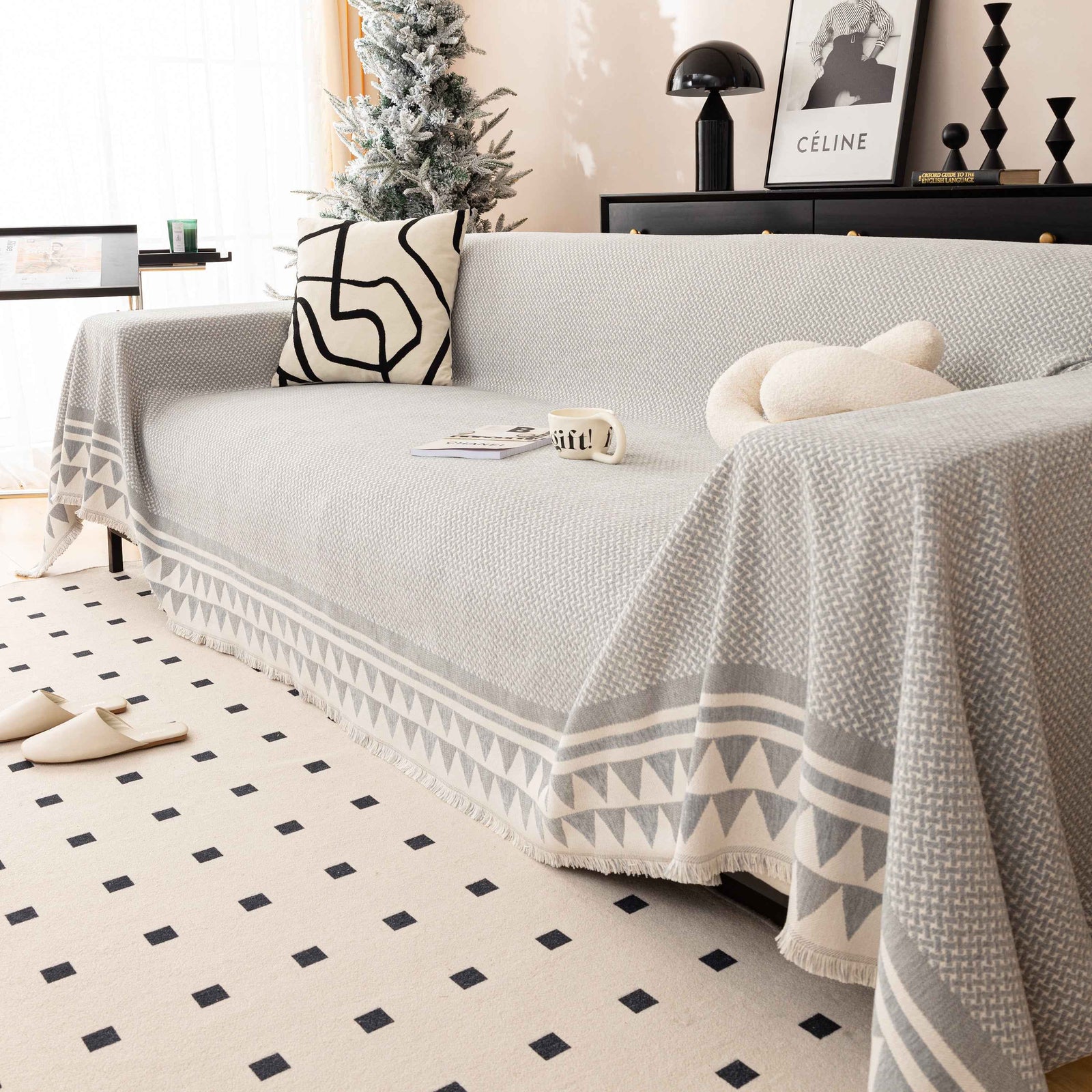 Chenille Jacquard Sofa Throw Blanket Cover Soft Polyester Weave Couch Throw Cover for Pets Dog Kids